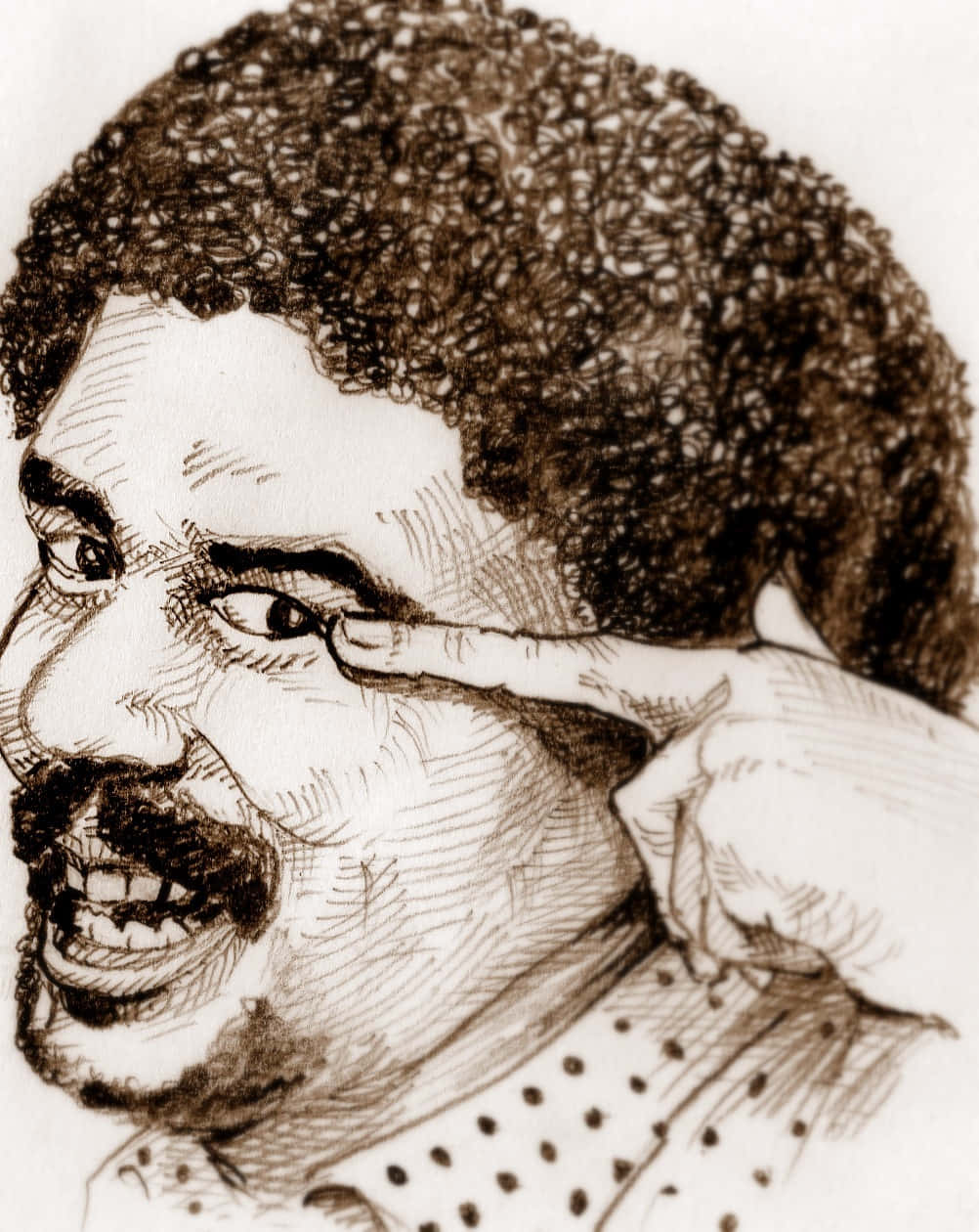 Richard Pryor, sepia-toned sketch, curly hair, SD Phone Wallpaper