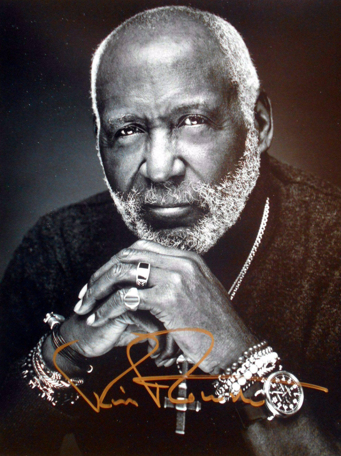 Richard Roundtree, black and white portrait, white beard, HD Phone Wallpaper