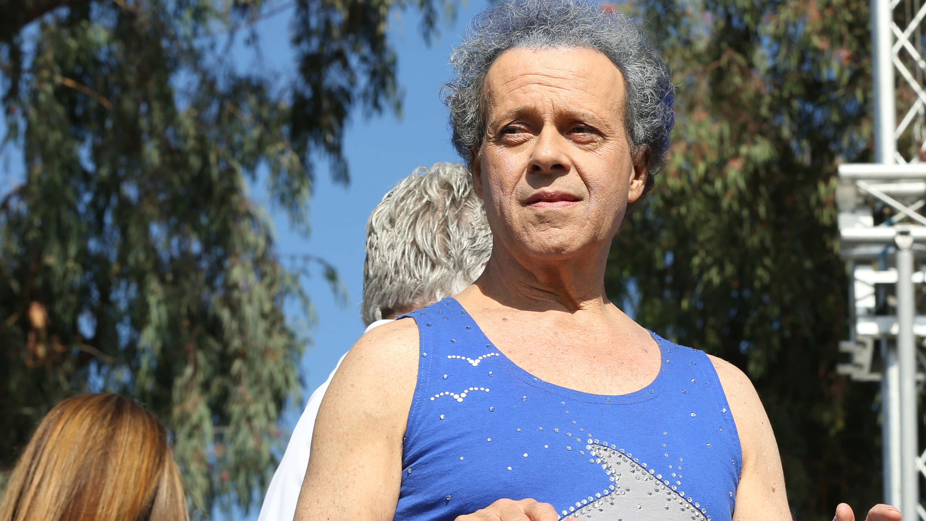 Richard Simmons, blue tank top, silver rhinestones, 2K Desktop Wallpaper