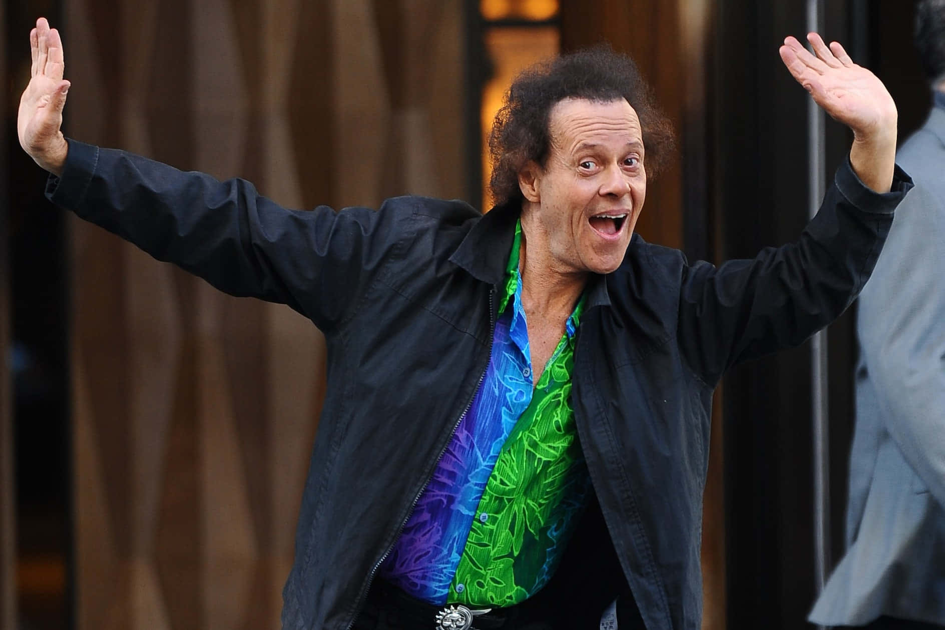 Richard Simmons, wild curly hair, black jacket, HD Desktop Wallpaper