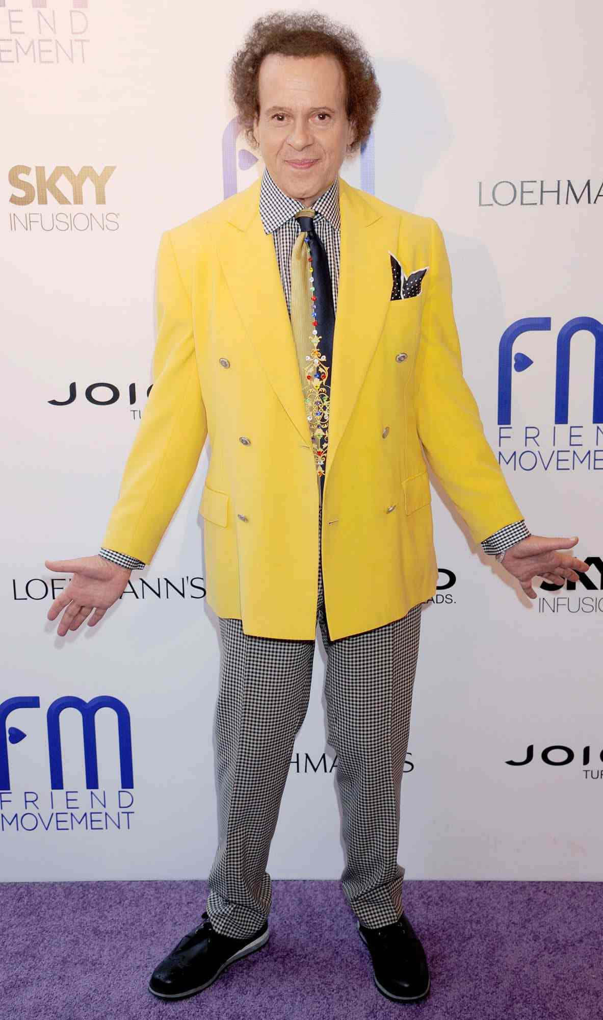 Richard Simmons, yellow blazer, checkered pants, Full HD Phone Wallpaper