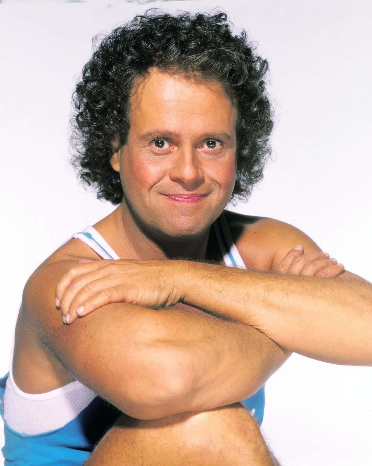 Richard Simmons, blue and white tank top, curly dark hair, HD Phone Wallpaper