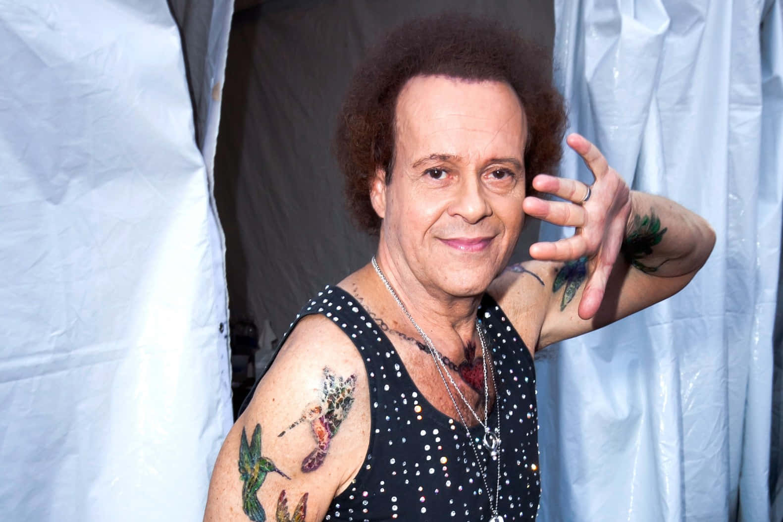 Richard Simmons, curly hair, tattoos on his arms, HD Desktop Wallpaper