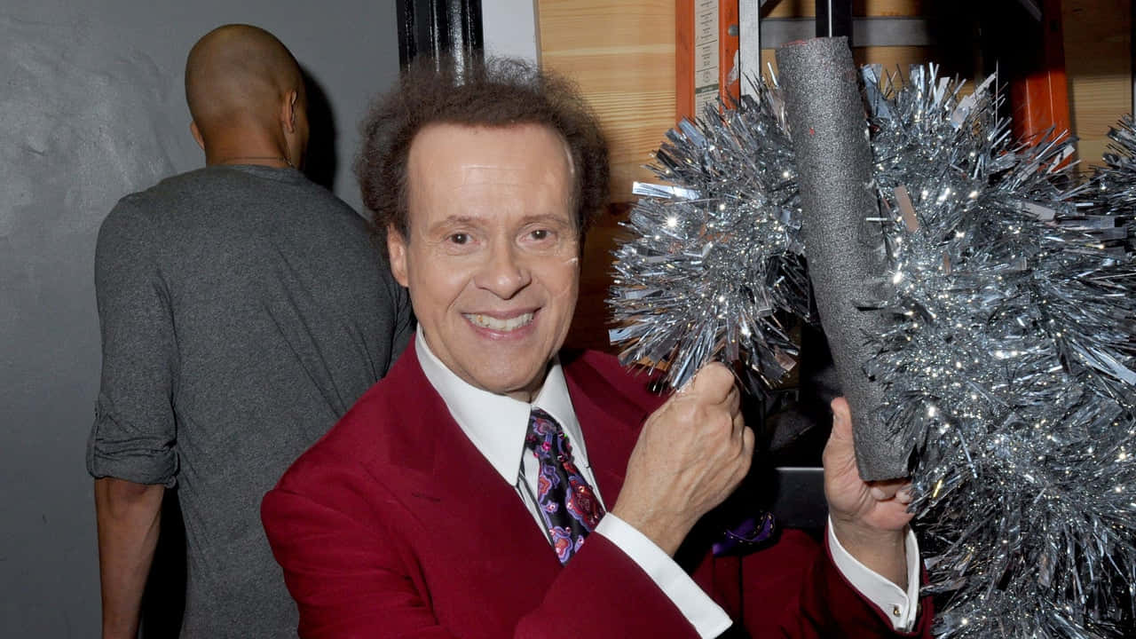Richard Simmons, red suit, silver tinsel pom pom, HD Desktop Wallpaper