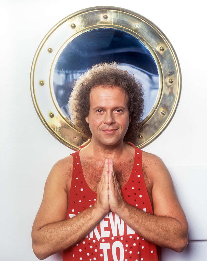 Richard Simmons, porthole pose, red polka dot tank top, SD Phone Wallpaper