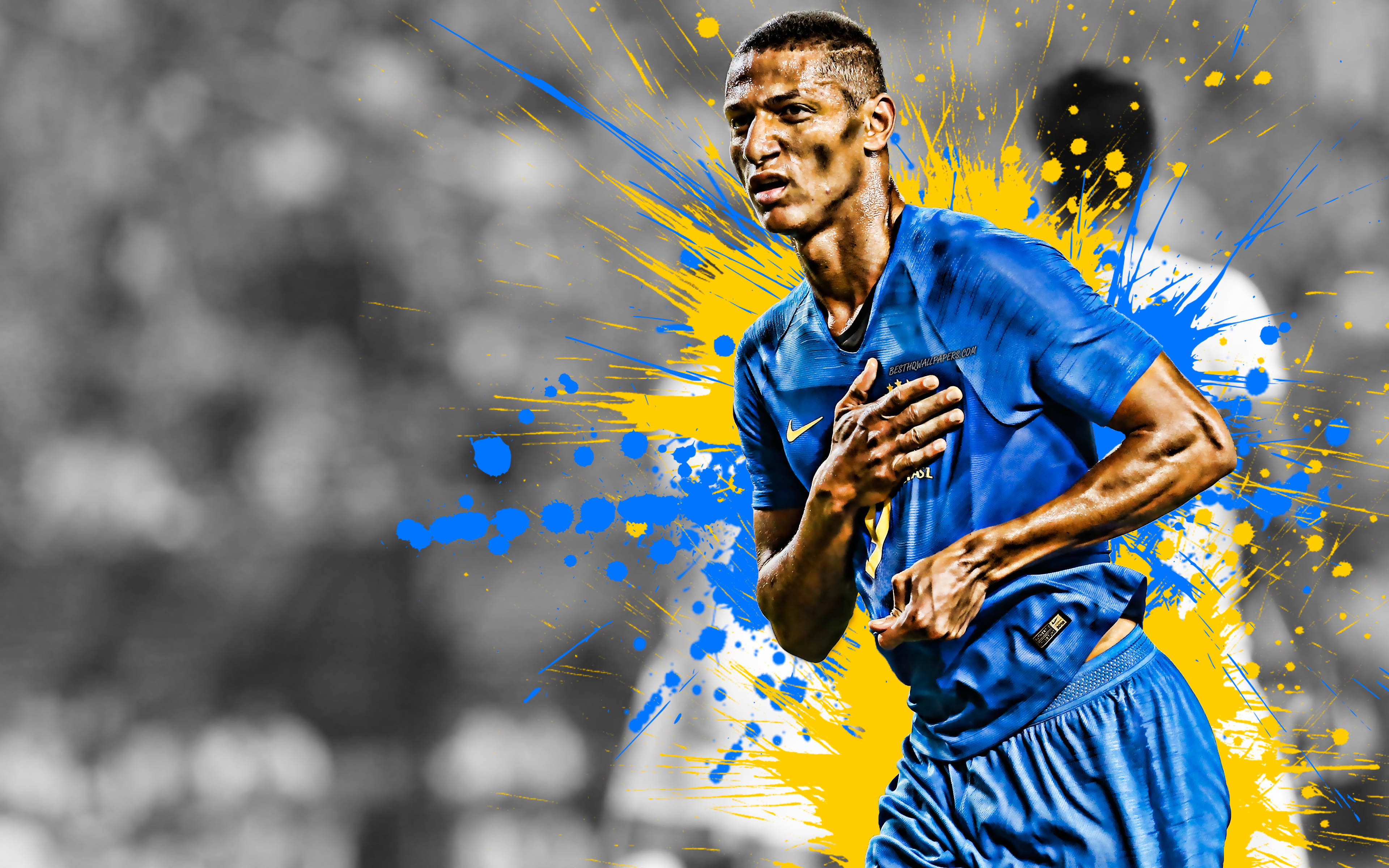 Richarlison De Andrade, blue jersey, vibrant yellow, 4K Desktop Wallpaper