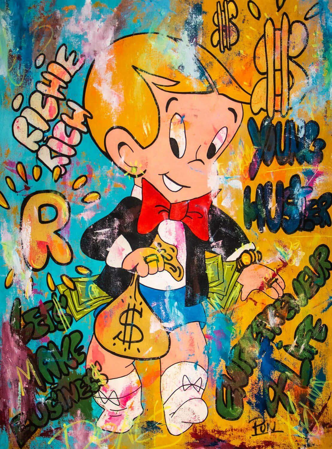 Richie Rich, graffiti-style painting, cartoon boy, HD Phone Wallpaper