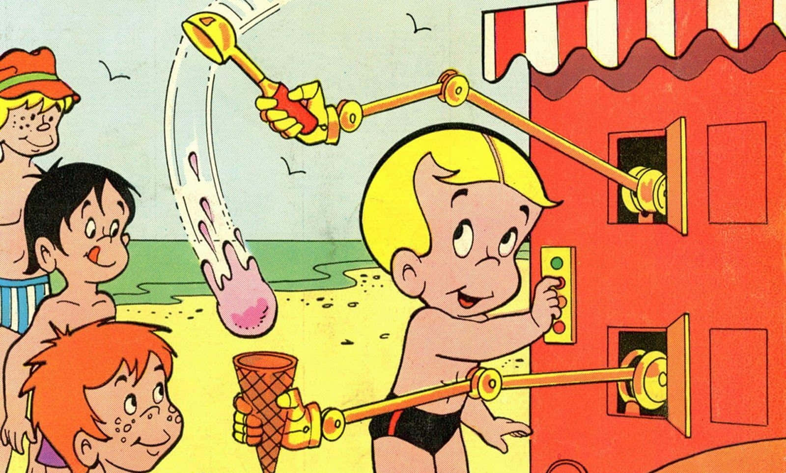 Richie Rich, red beach kiosk, robotic arms, HD Desktop Wallpaper