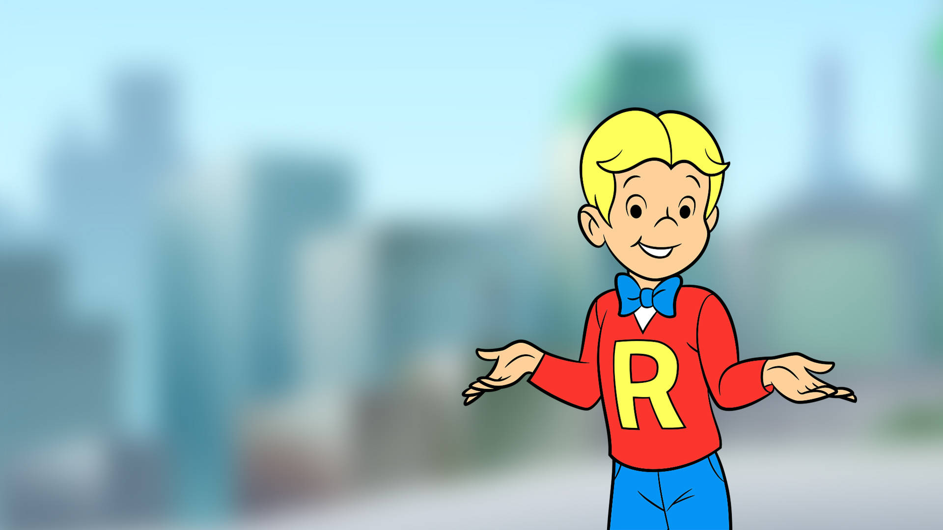Richie Rich, blonde hair, red sweater with yellow 'R', Full HD Desktop Wallpaper