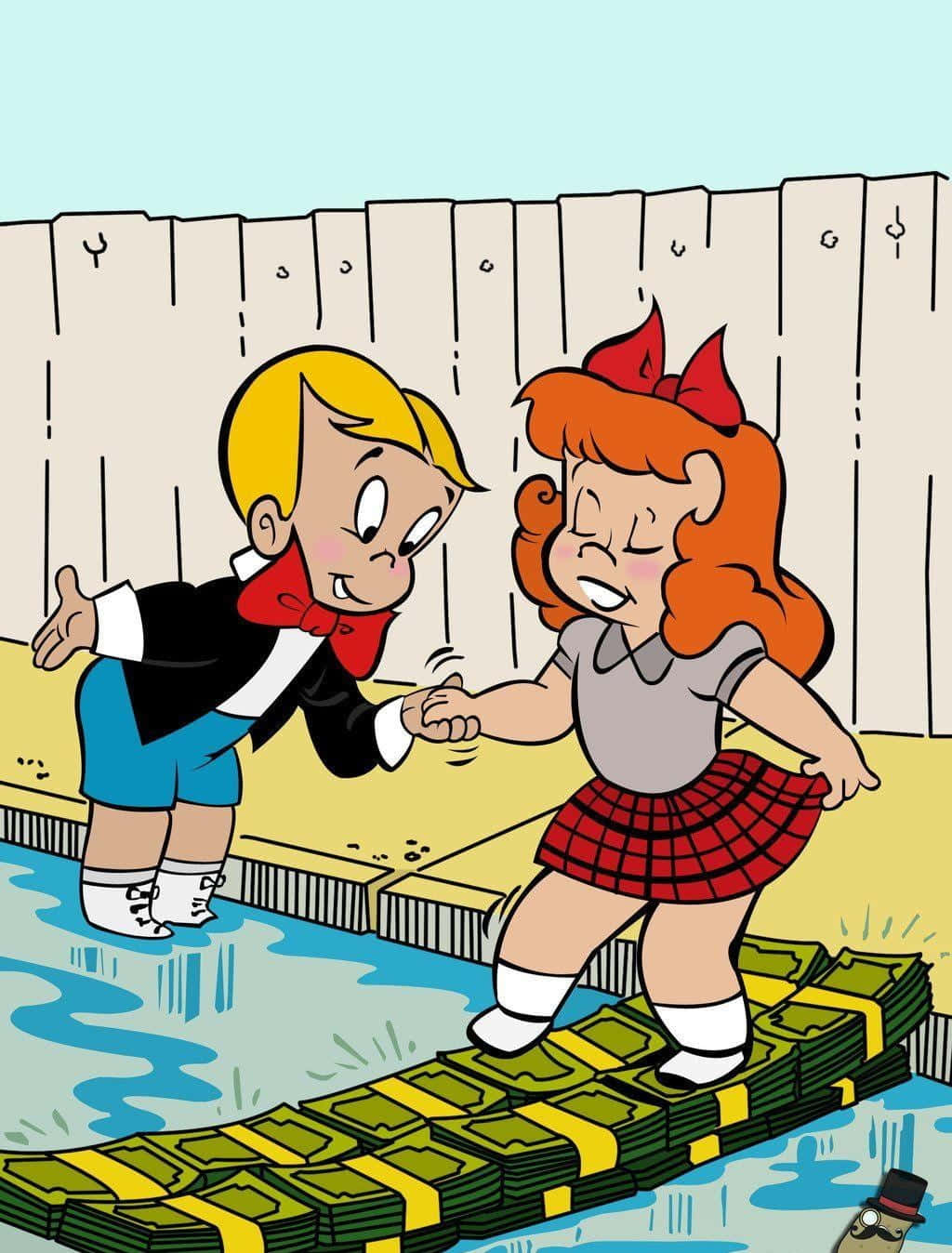 Richie, money bridge, cartoon boy and girl, HD Phone Wallpaper