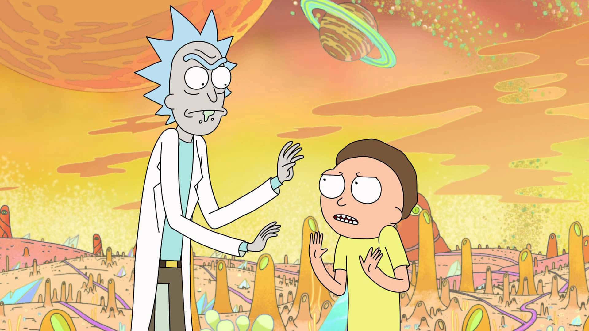 Rick and Morty, interdimensional caper, surreal alien landscape, Full HD Desktop Wallpaper