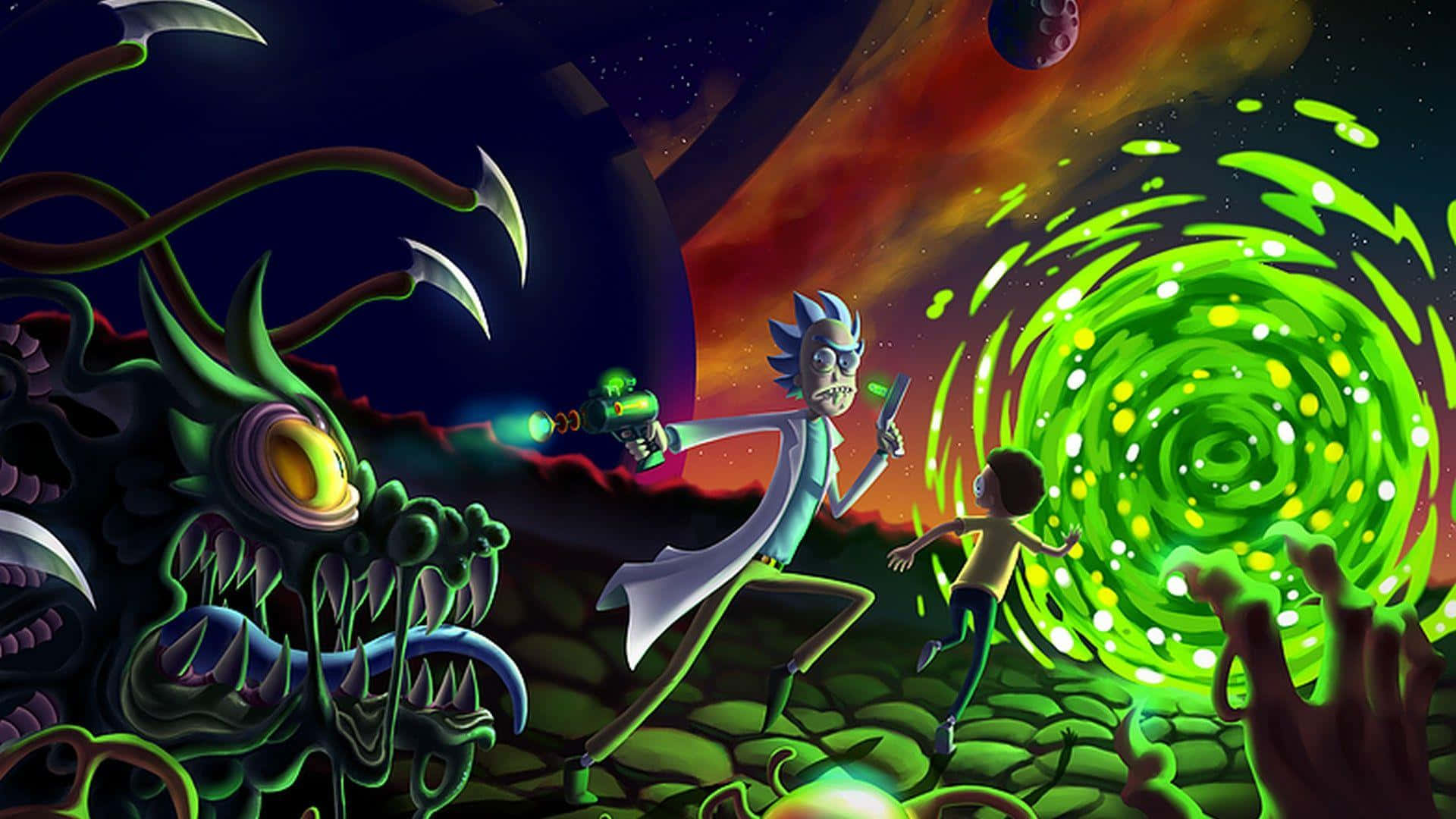 Rick and Morty, 1920x1080, glowing green portal, Full HD Desktop Wallpaper