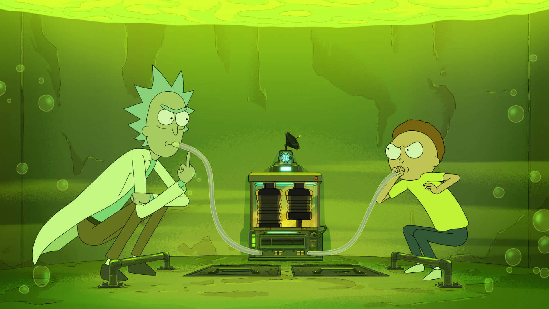 Rick And Morty, 1920x1080, green alien cave, Full HD Desktop Wallpaper