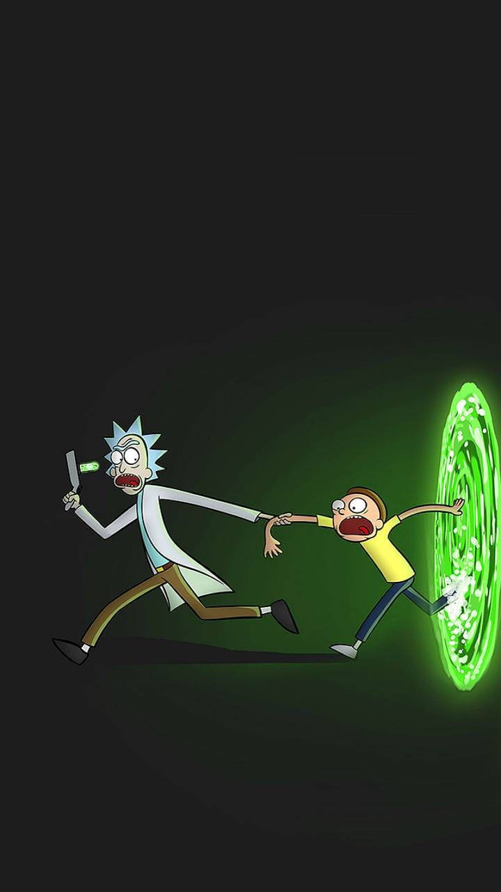 Rick And Morty, green portal, black tablet, HD Phone Wallpaper