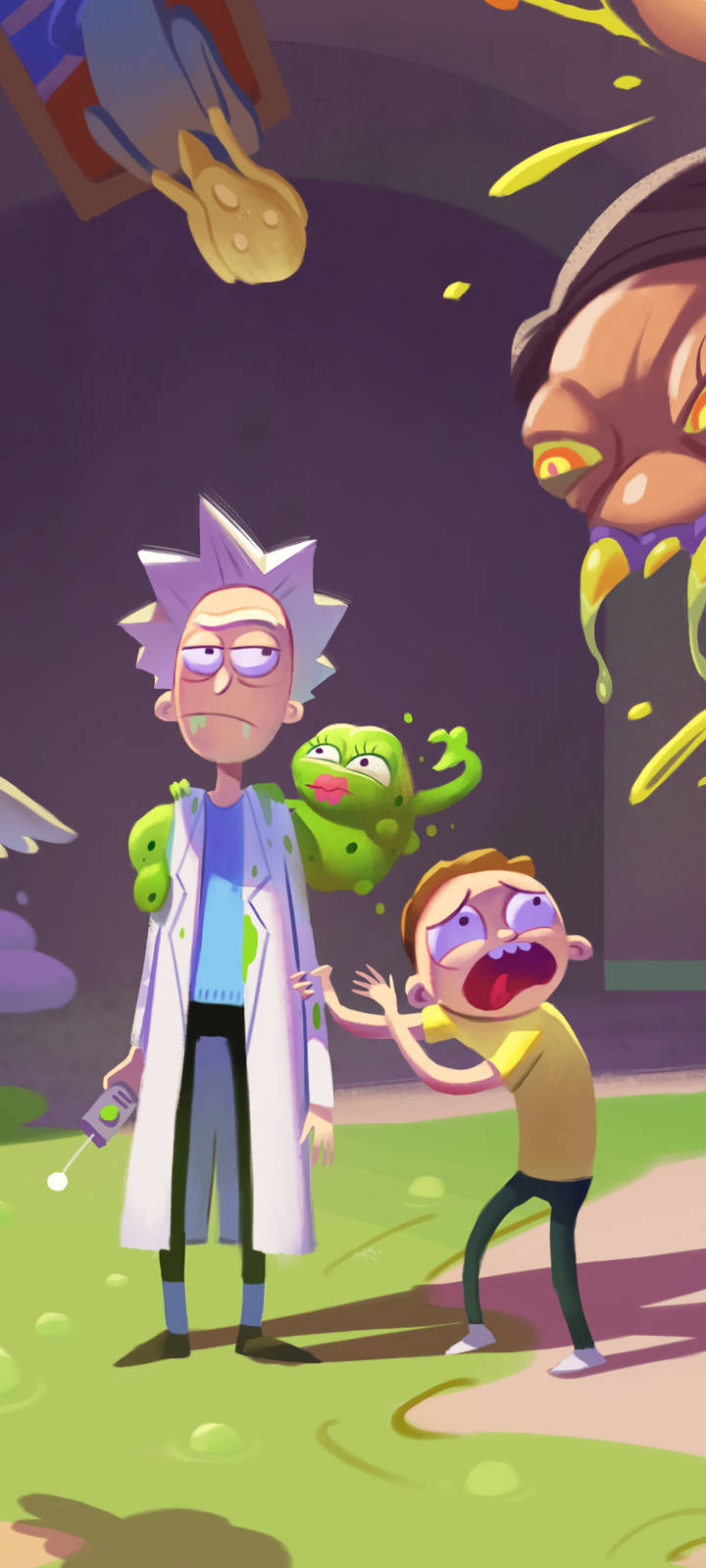 Rick And Morty, green goo, chaotic alien landscape, HD Phone Wallpaper