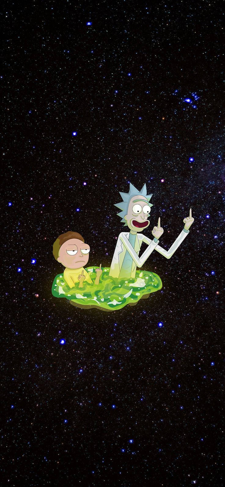 Rick And Morty, glowing green portal, star-filled cosmic void, HD Phone Wallpaper