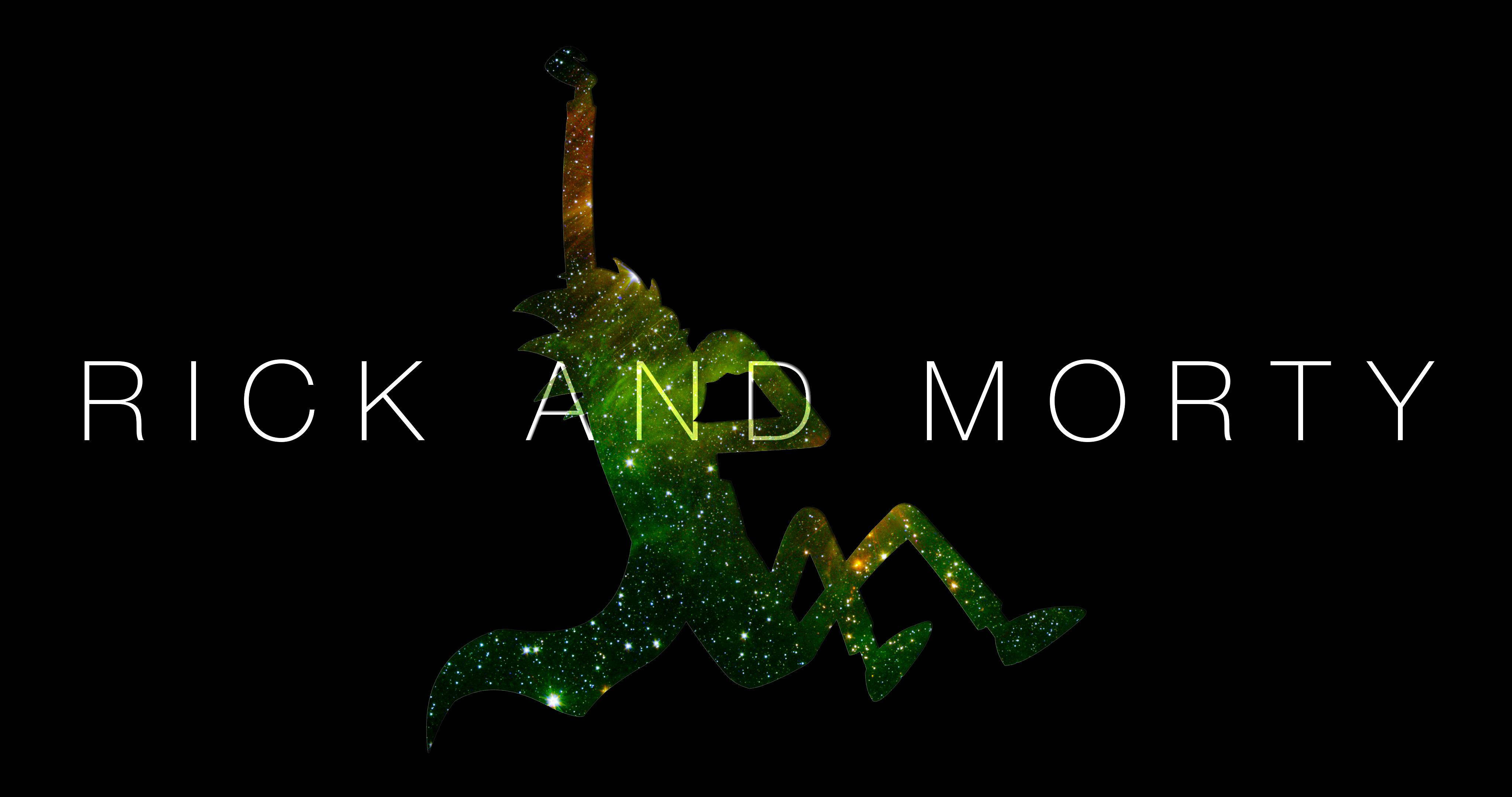 Rick And Morty 4K, cosmic green and gold starfield, black background, 4K Desktop Wallpaper
