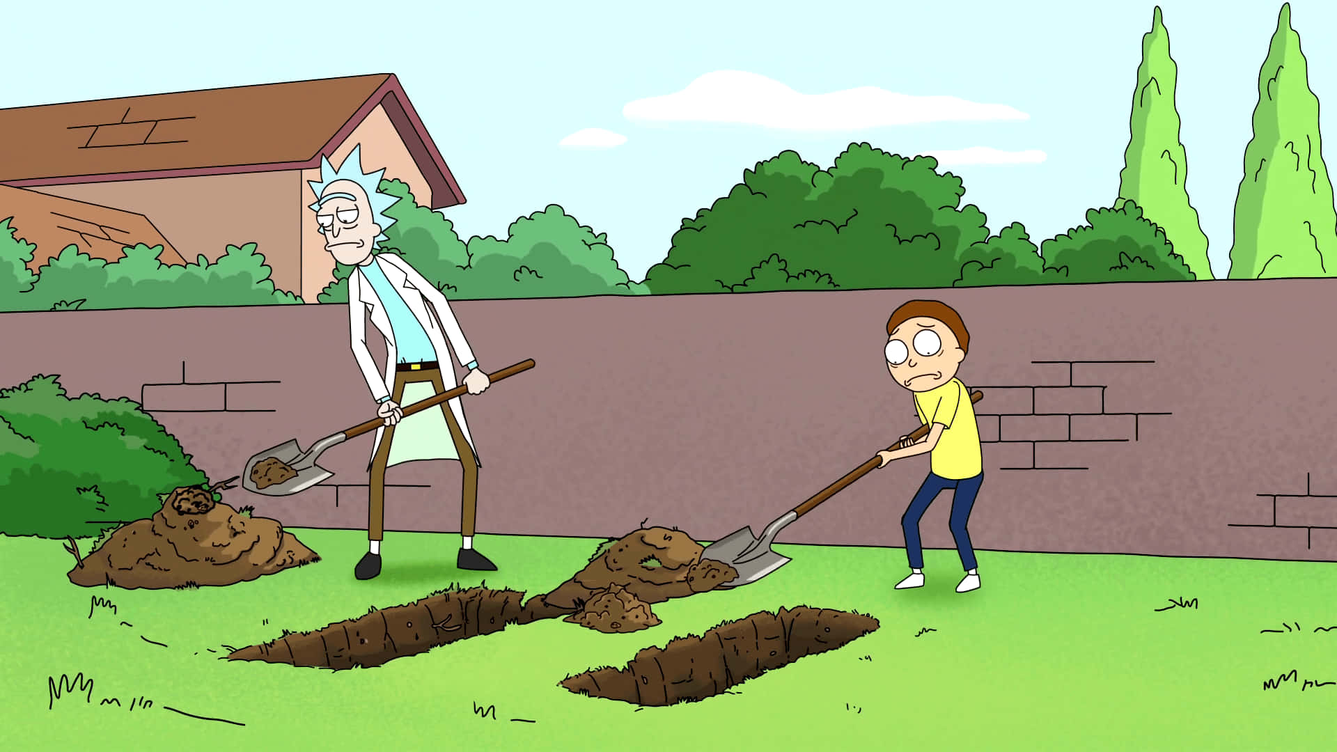 Rick and Morty, Backwoods, suburban yard, Full HD Desktop Wallpaper
