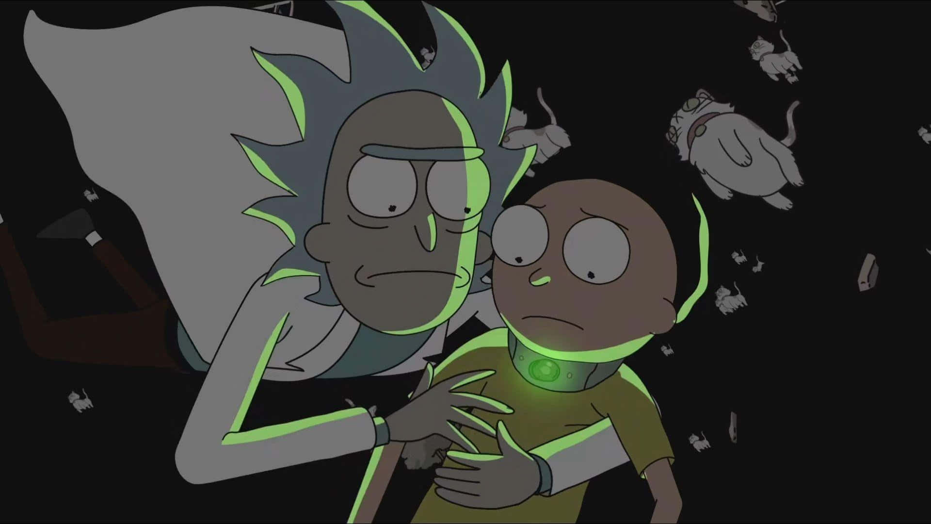 Rick and Morty, Backwoods, glowing green outlines, Full HD Desktop Wallpaper