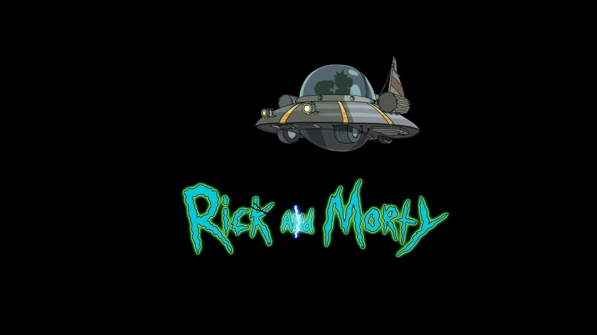 Rick and Morty Backwoods, glowing green Rick and Morty logo, cartoon spaceship, Full HD Desktop Wallpaper