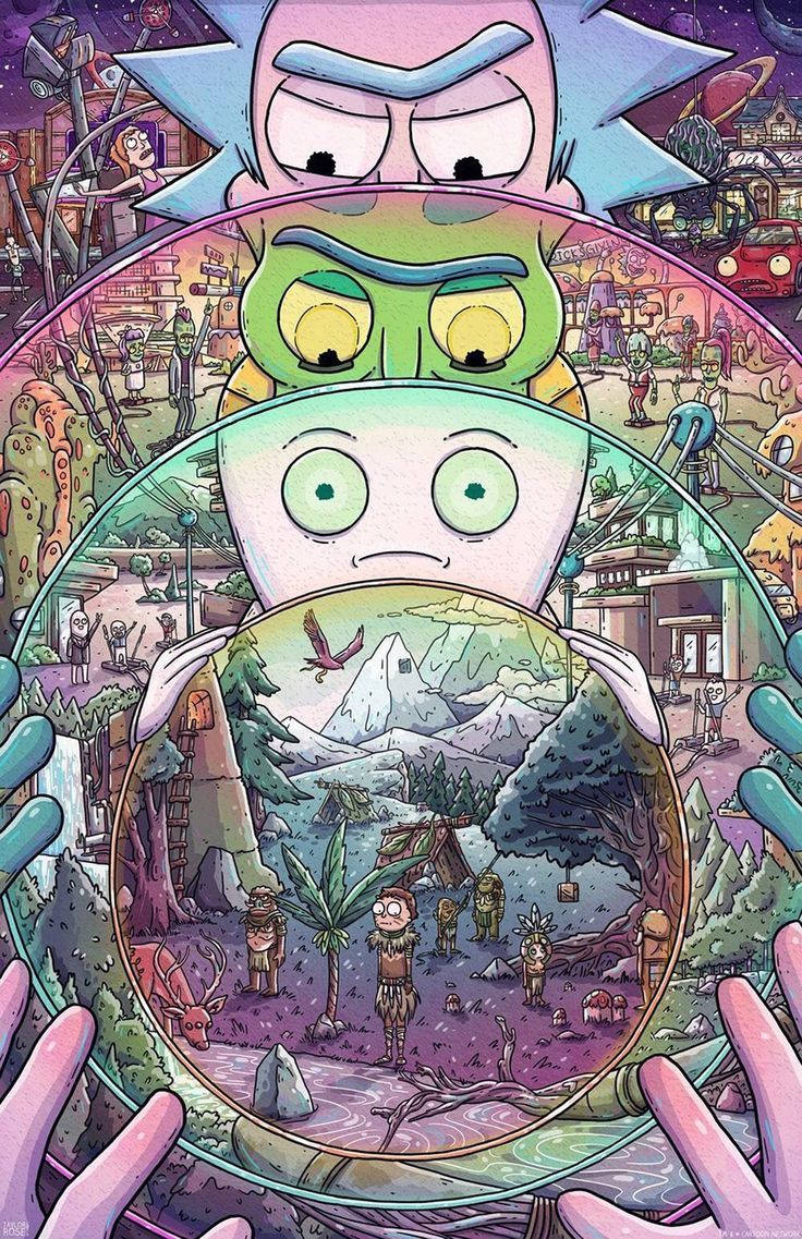 Rick and Morty, nested spheres, surreal alien worlds, SD Phone Wallpaper