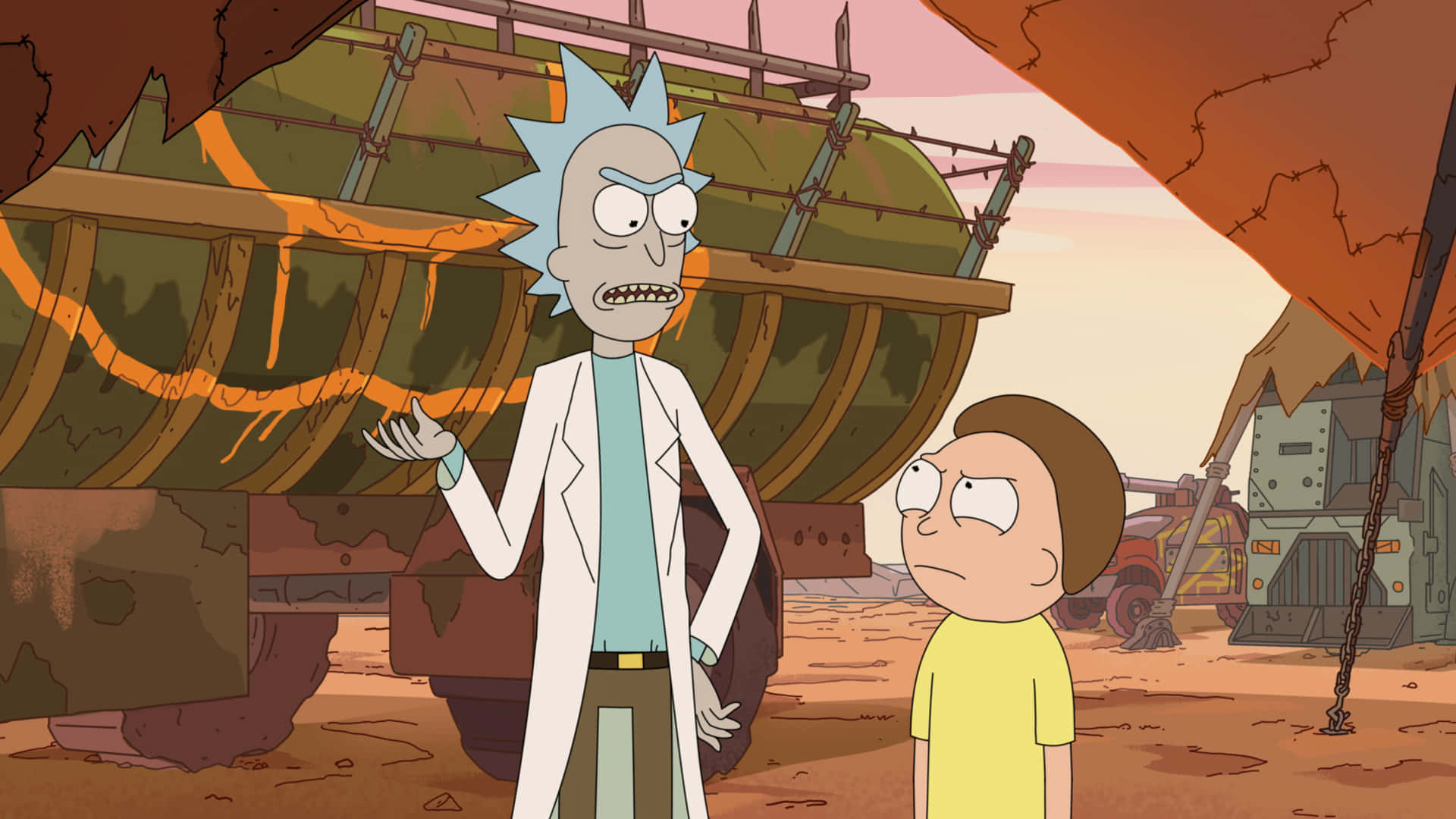 Rick and Morty, Backwoods, rusty desert junkyard, Full HD Desktop Wallpaper