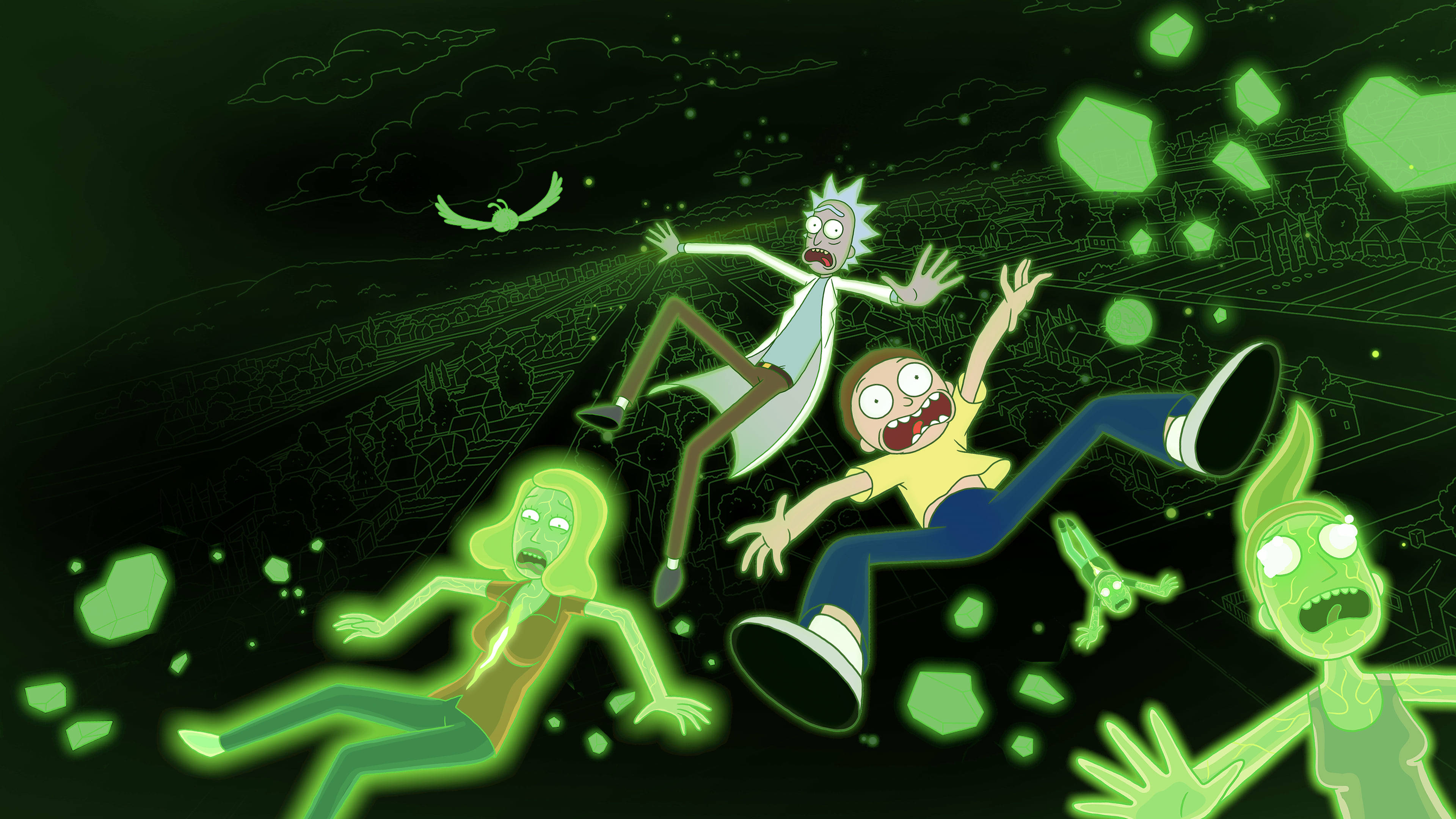 Rick And Morty, HD Computer, glowing green alien landscape, 4K Desktop Wallpaper