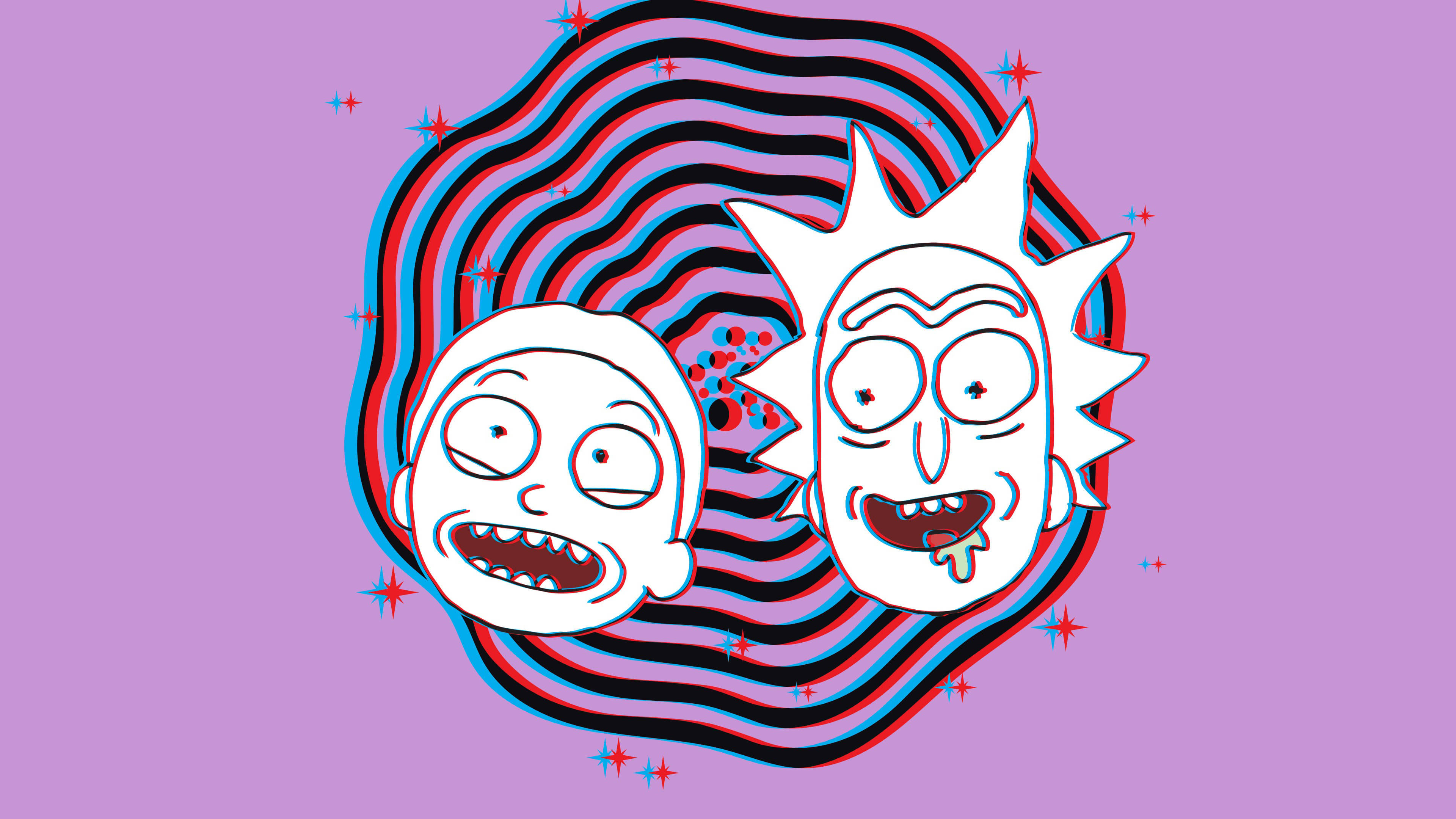 Rick And Morty, purple circle, red blue and black waves, 4K Desktop Wallpaper