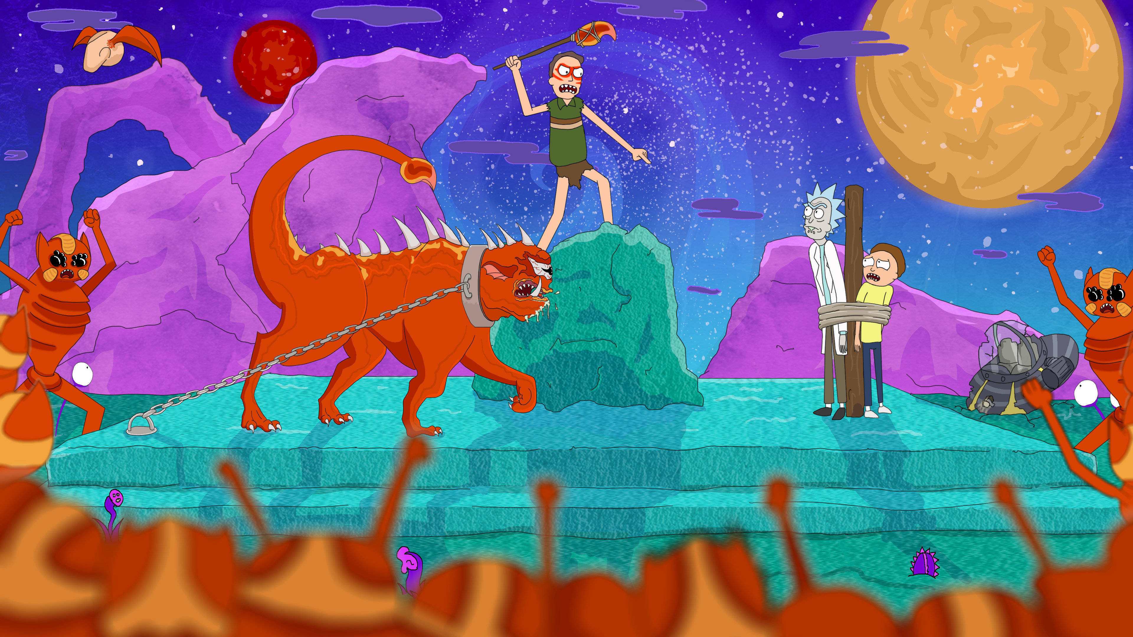 Rick And Morty, HD Computer, surreal alien landscape, 4K Desktop Wallpaper