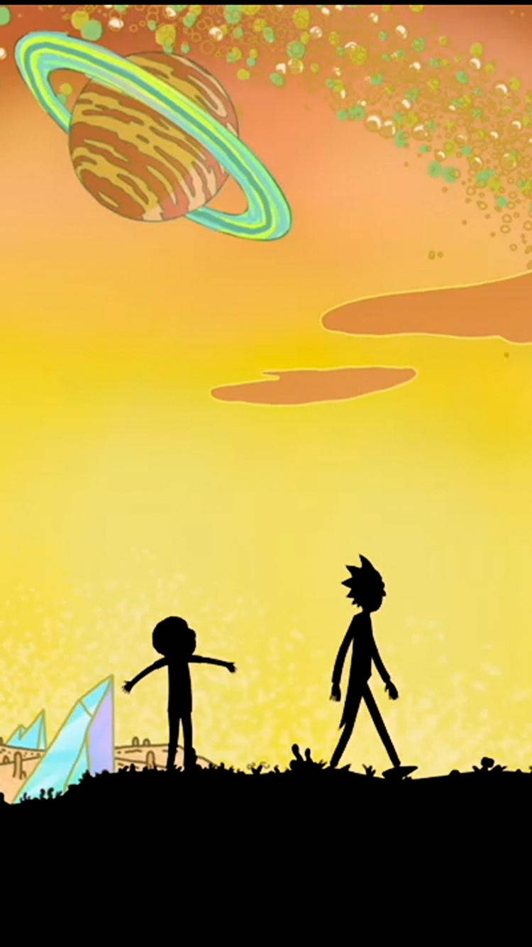Rick And Morty, silhouette, giant ringed planet, HD Phone Wallpaper