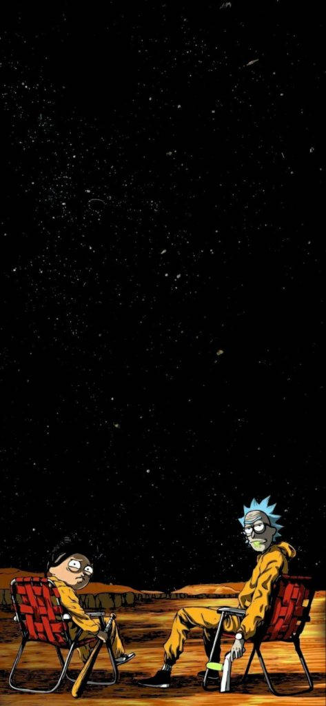 Rick And Morty, yellow jumpsuits, red camping chairs, SD Phone Wallpaper
