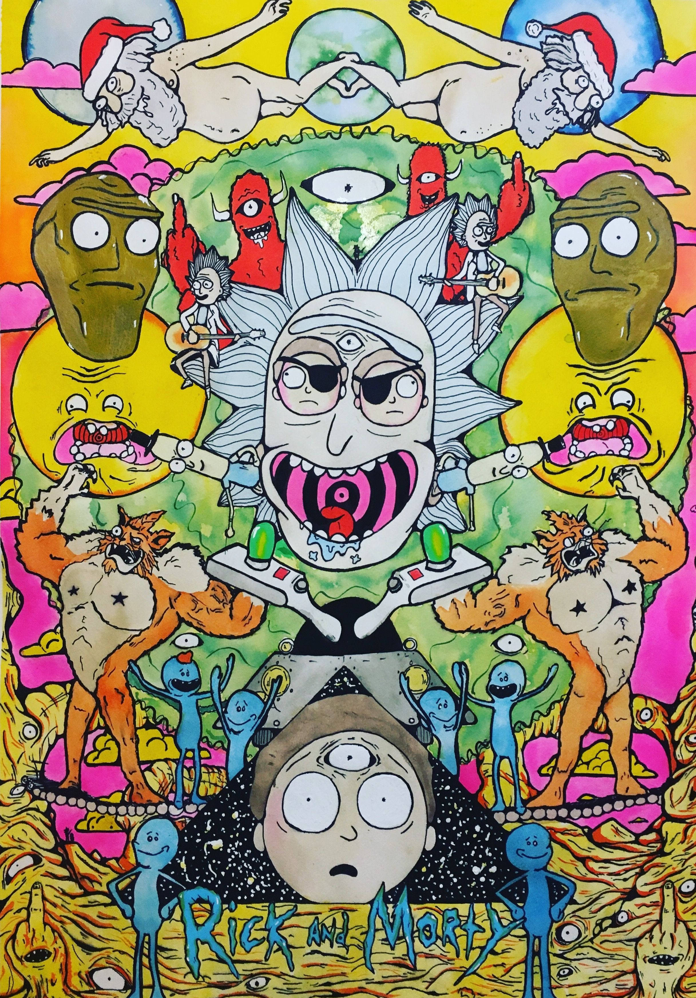 Rick And Morty, cartoon, psychedelic colors, 2K Phone Wallpaper