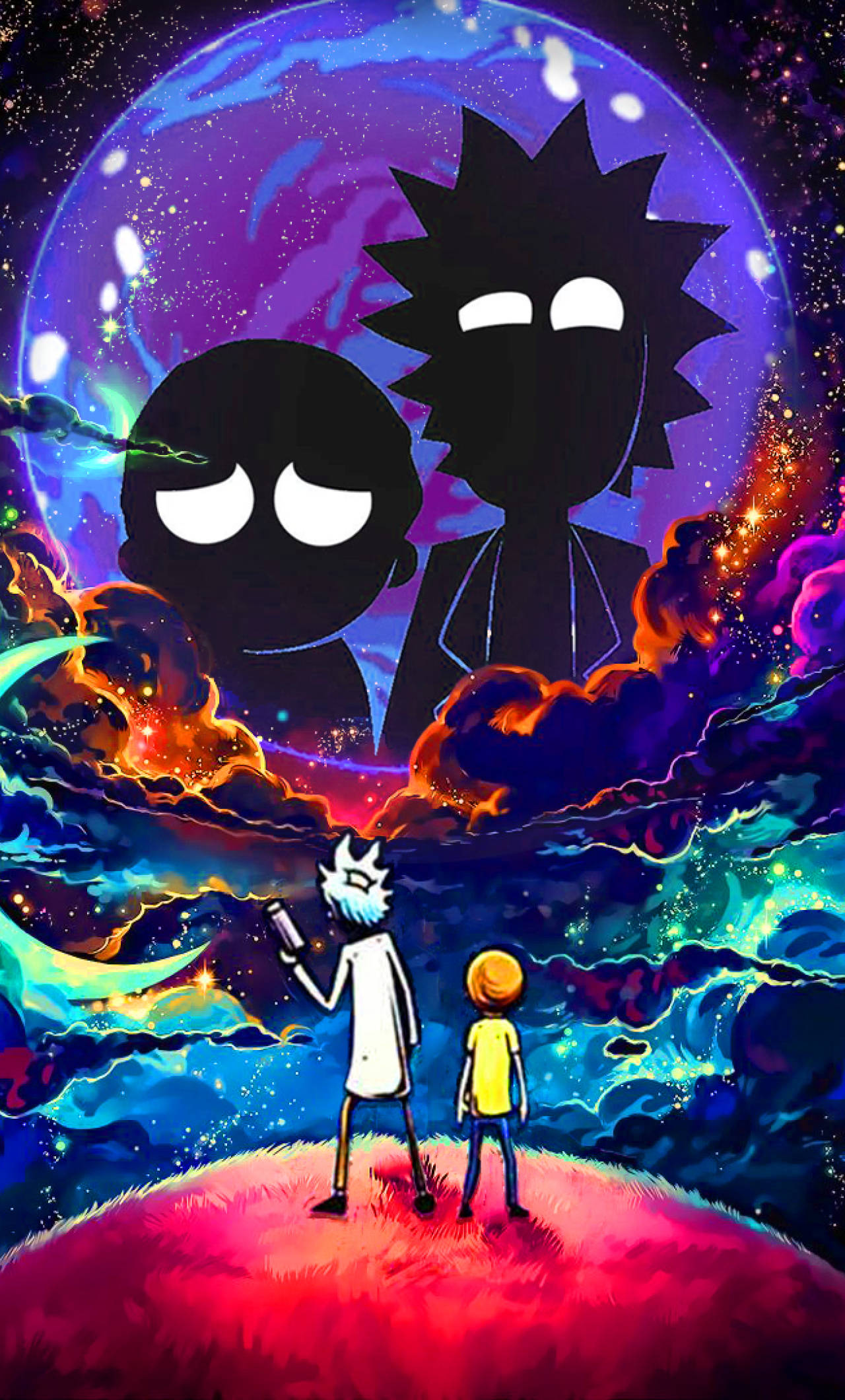 Rick And Morty, alone in space, glowing planet, Full HD Phone Wallpaper