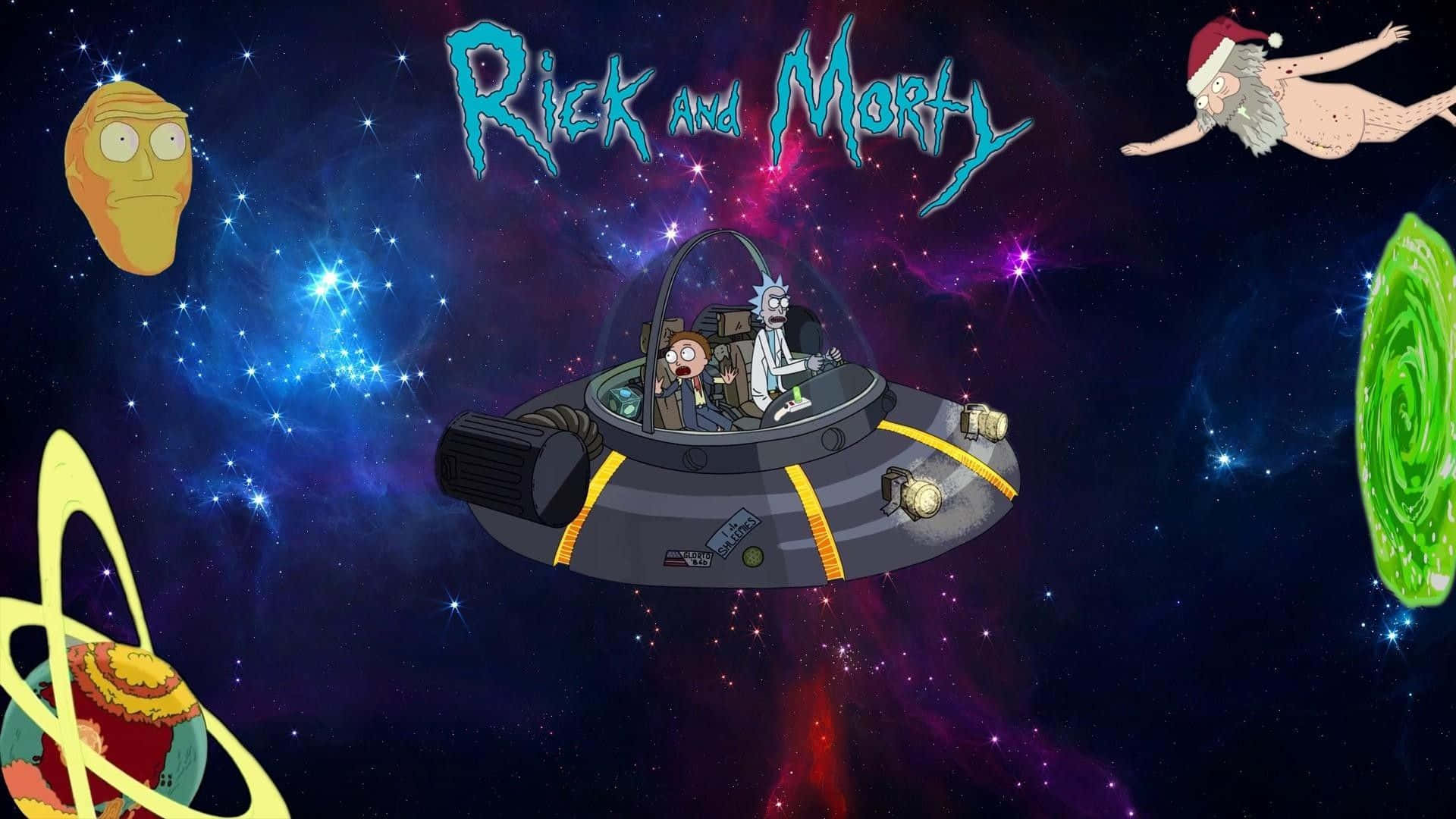 Rick and Morty, spaceship, cosmic nebula, Full HD Desktop Wallpaper