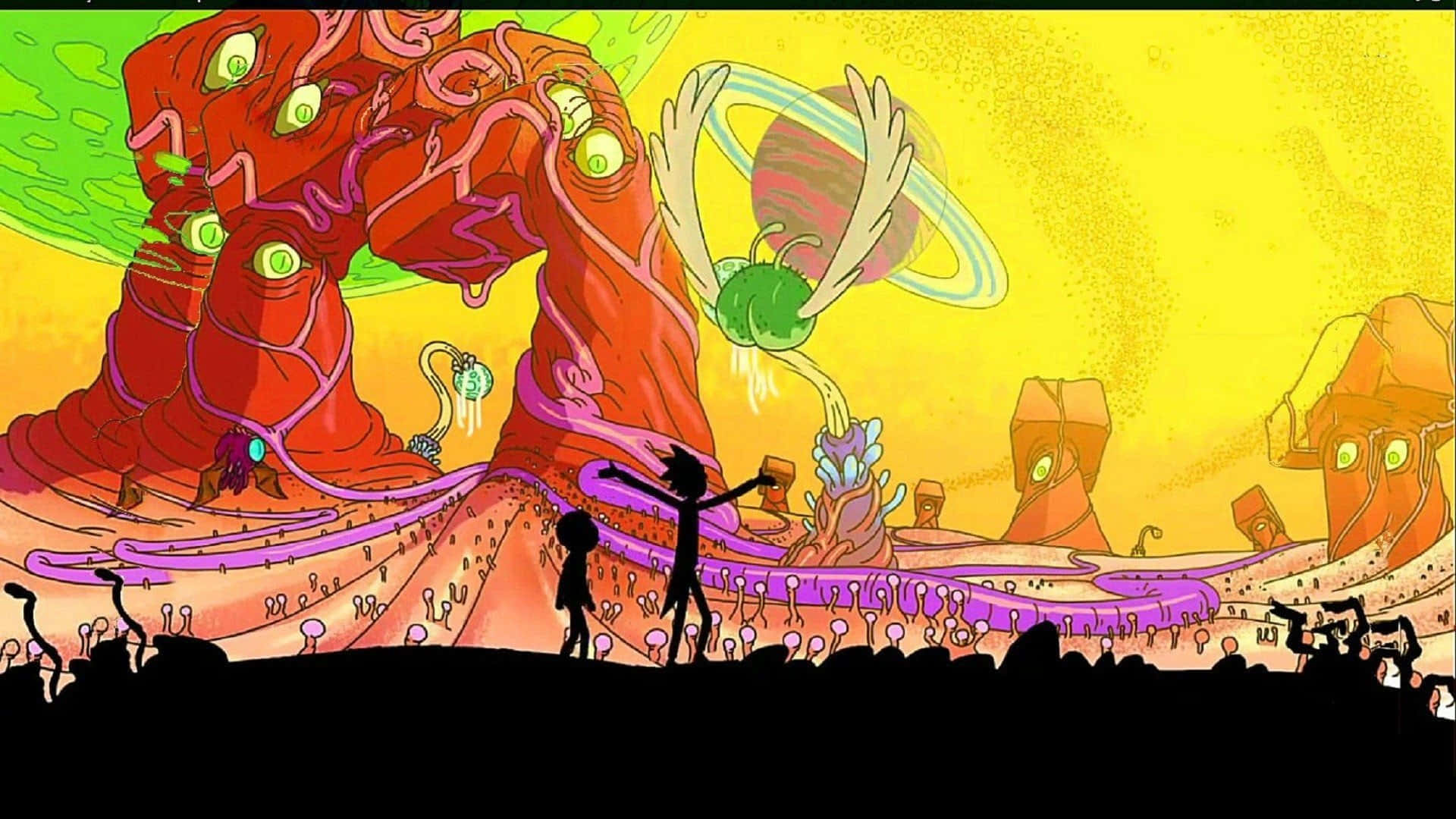 Rick And Morty, laptop, colossal red alien creature, Full HD Desktop Wallpaper