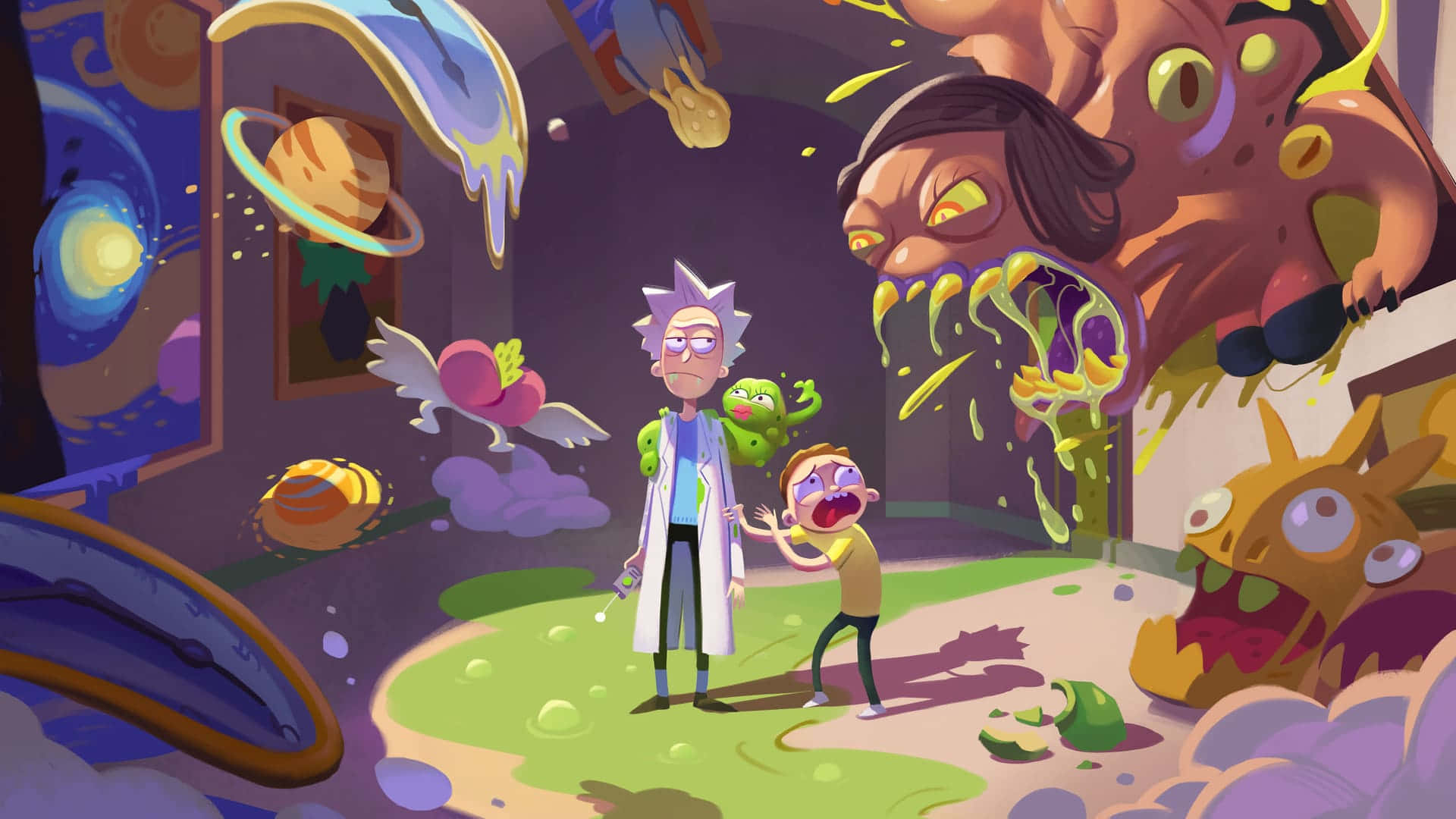Rick and Morty, spaceship, alien creatures, Full HD Desktop Wallpaper