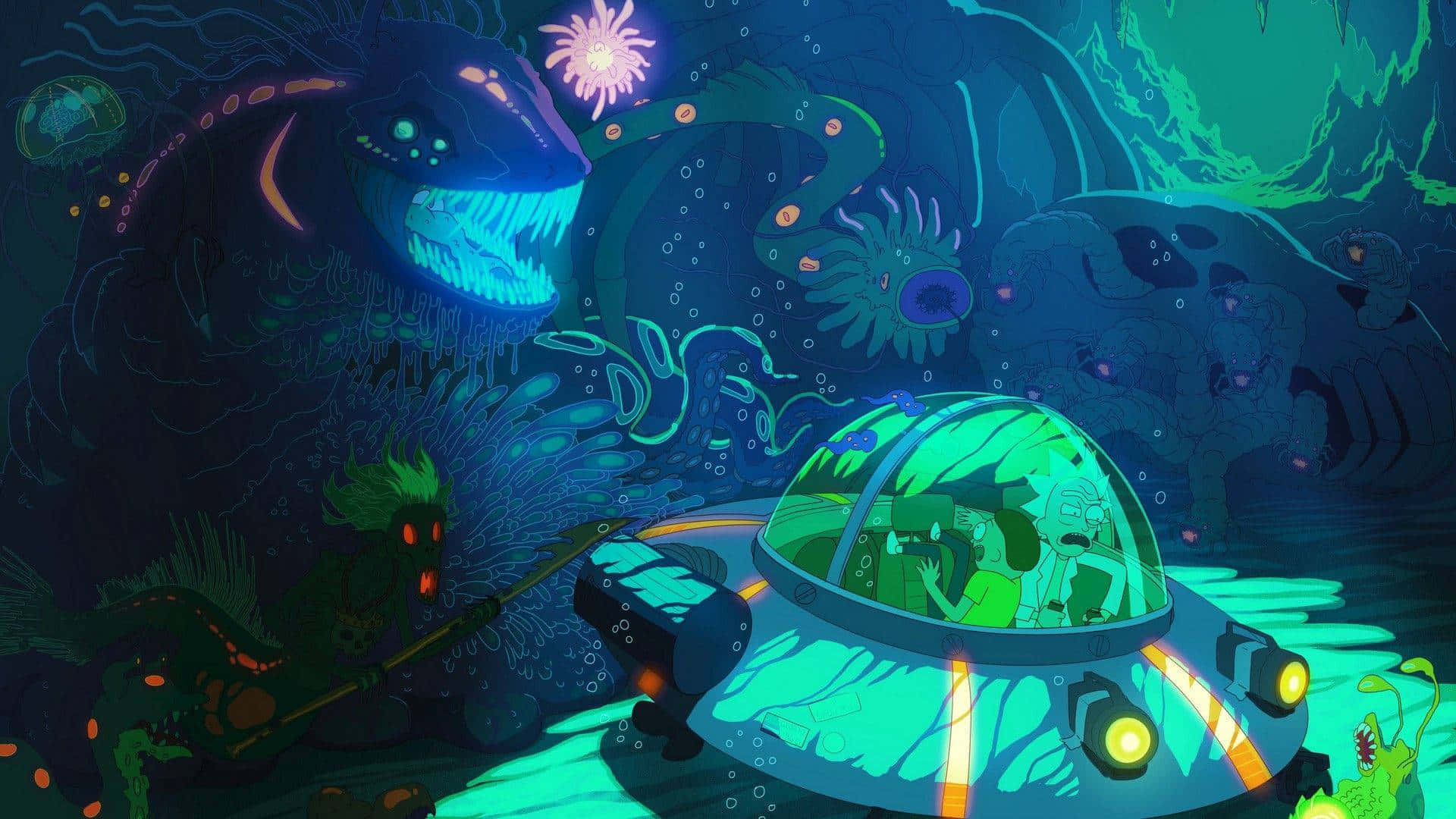 Rick and Morty, laptop, surreal alien ocean, Full HD Desktop Wallpaper