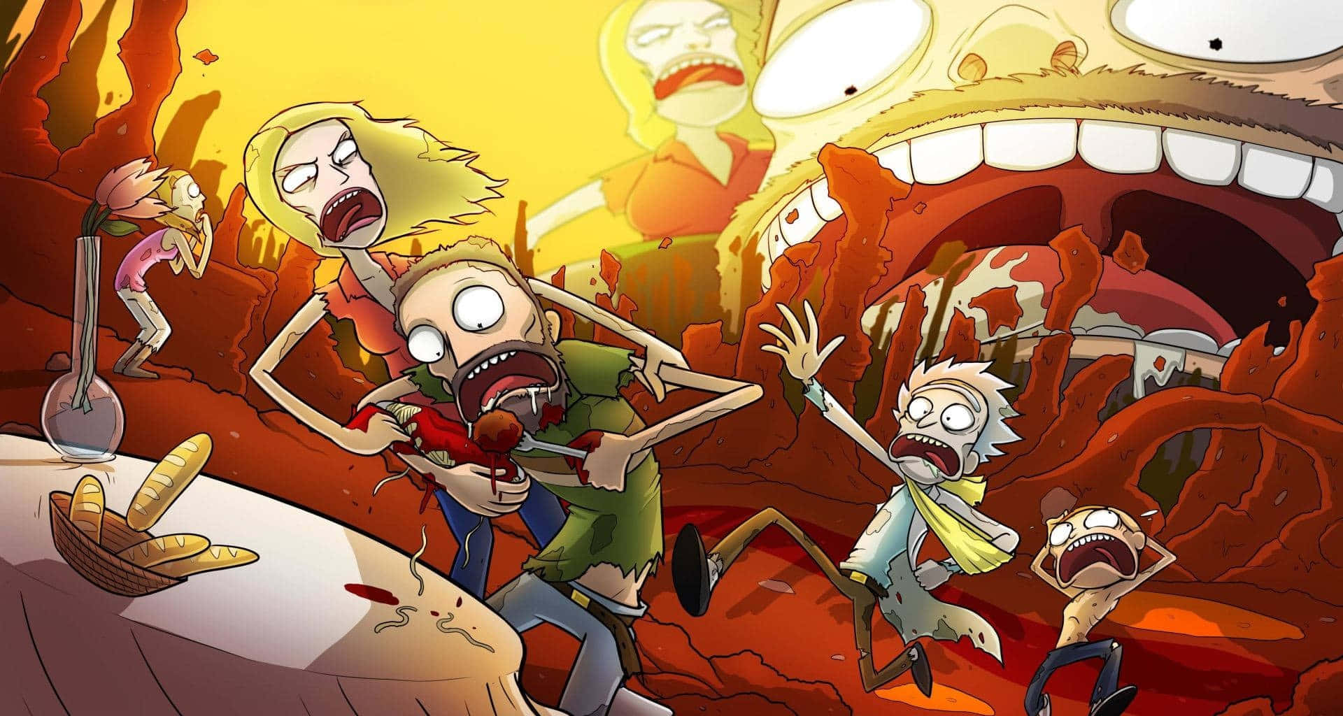 Rick And Morty, giant monstrous mouth, fiery orange landscape, Full HD Desktop Wallpaper
