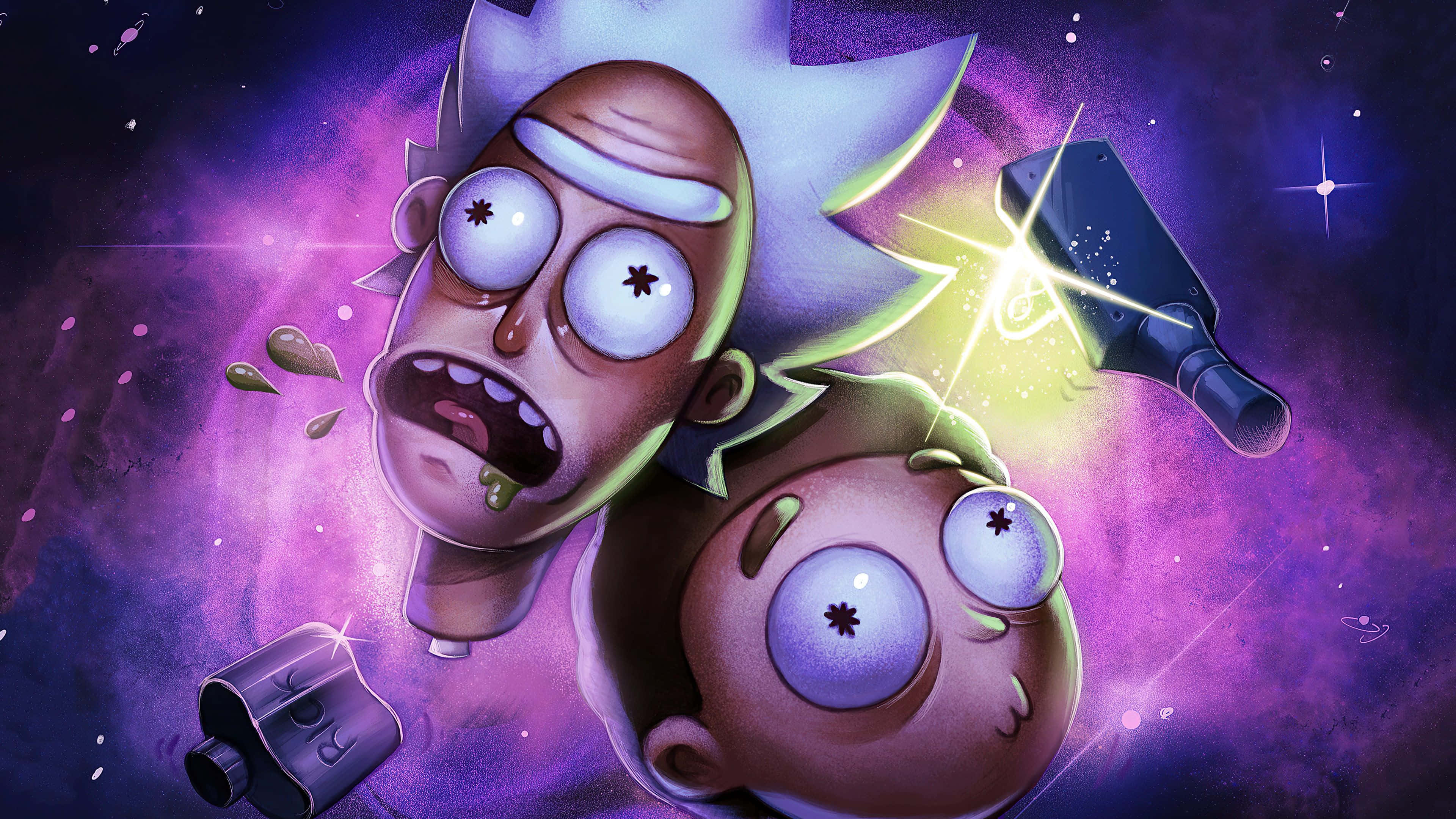 Rick And Morty, 3D Eye Burst Art, cosmic purple void, 4K Desktop Wallpaper