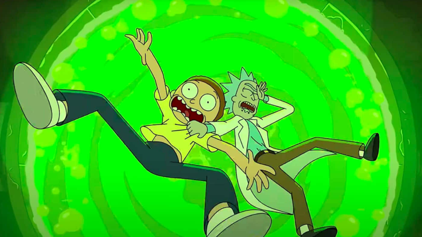Rick And Morty, swirling green portal, laptop, HD Desktop Wallpaper