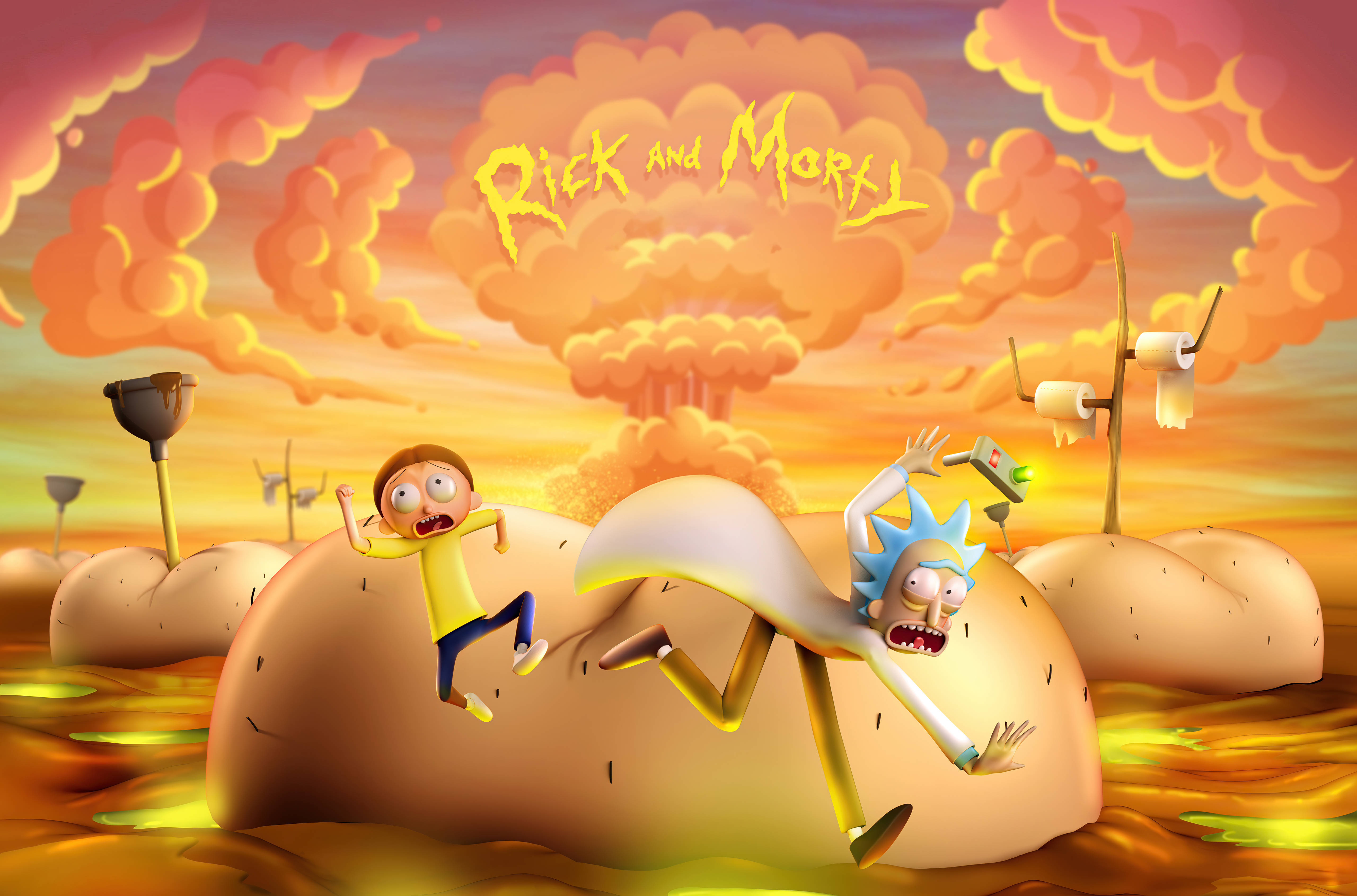 Rick And Morty, PC 4K, surreal alien landscape, 5K Desktop Wallpaper