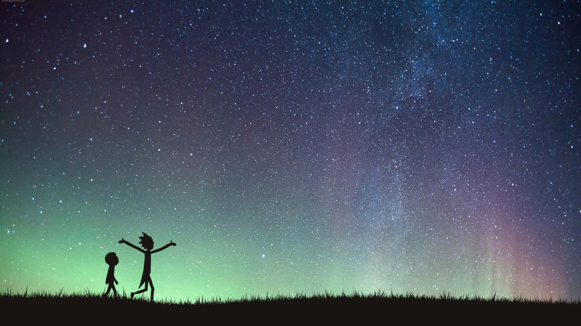 Rick And Morty, laptop, starry night sky, Full HD Desktop Wallpaper