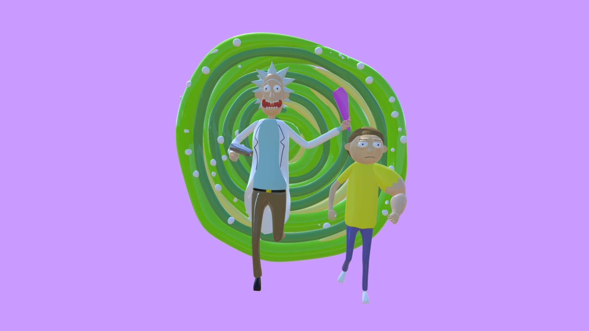 Rick And Morty, swirling green portal, solid purple background, Full HD Desktop Wallpaper