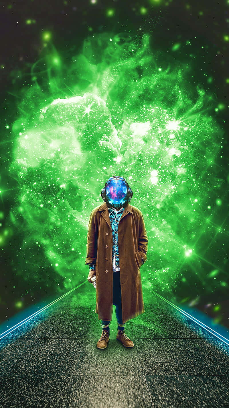 Rick And Morty Portal, glowing road, vibrant green cosmic nebula, HD Phone Wallpaper