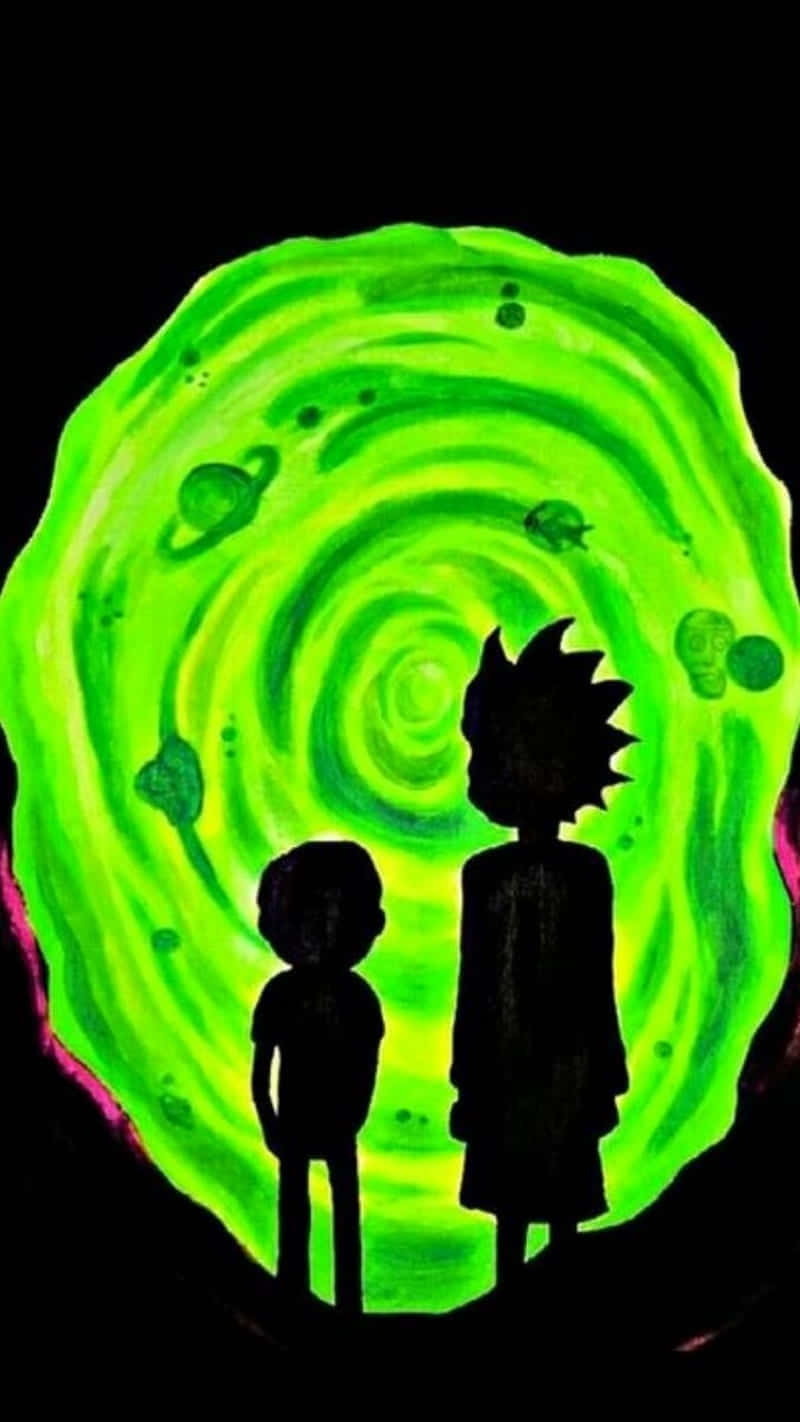 Rick And Morty Portal, swirling green portal, floating planets, HD Phone Wallpaper