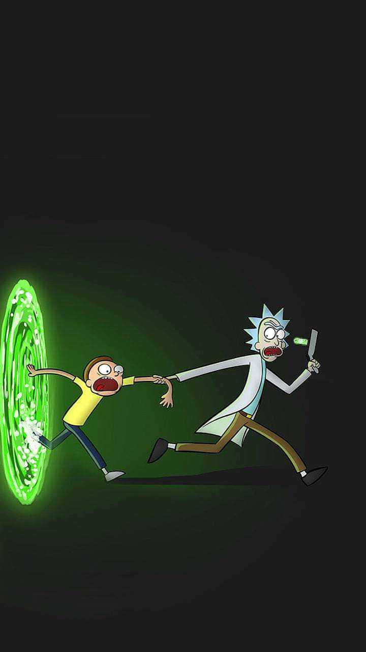 Rick and Morty, glowing green portal, dark background, HD Phone Wallpaper