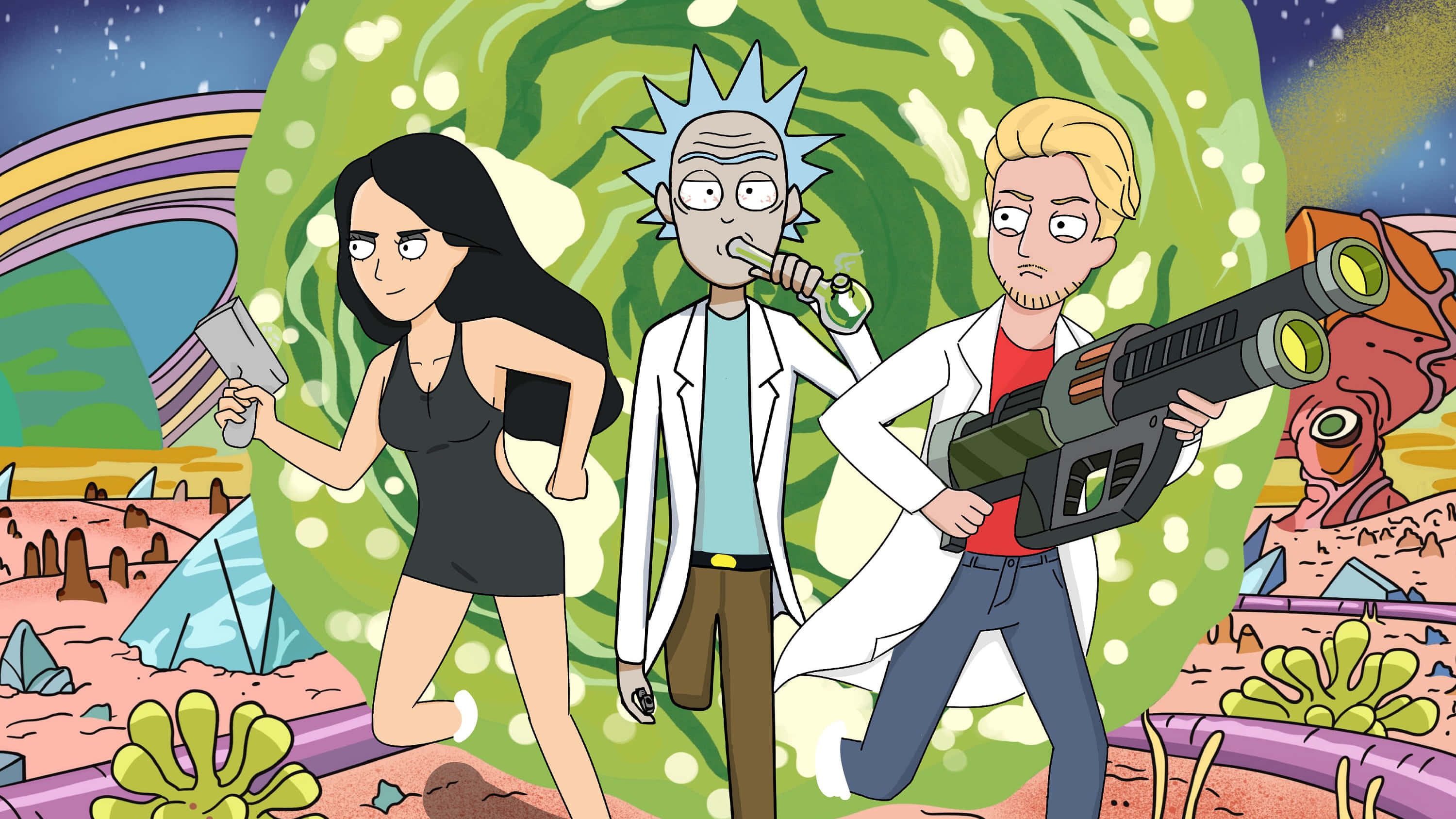 Rick And Morty, portal, green portal, 2K Desktop Wallpaper