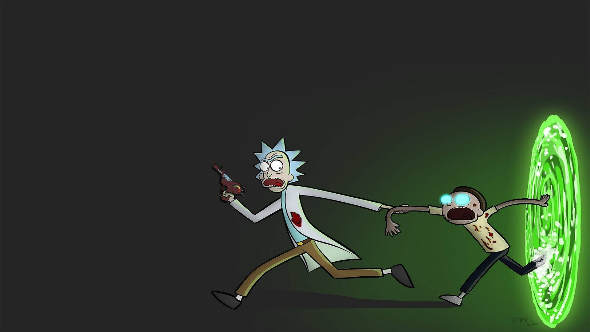 Rick and Morty, glowing green portal, dark background, Full HD Desktop Wallpaper