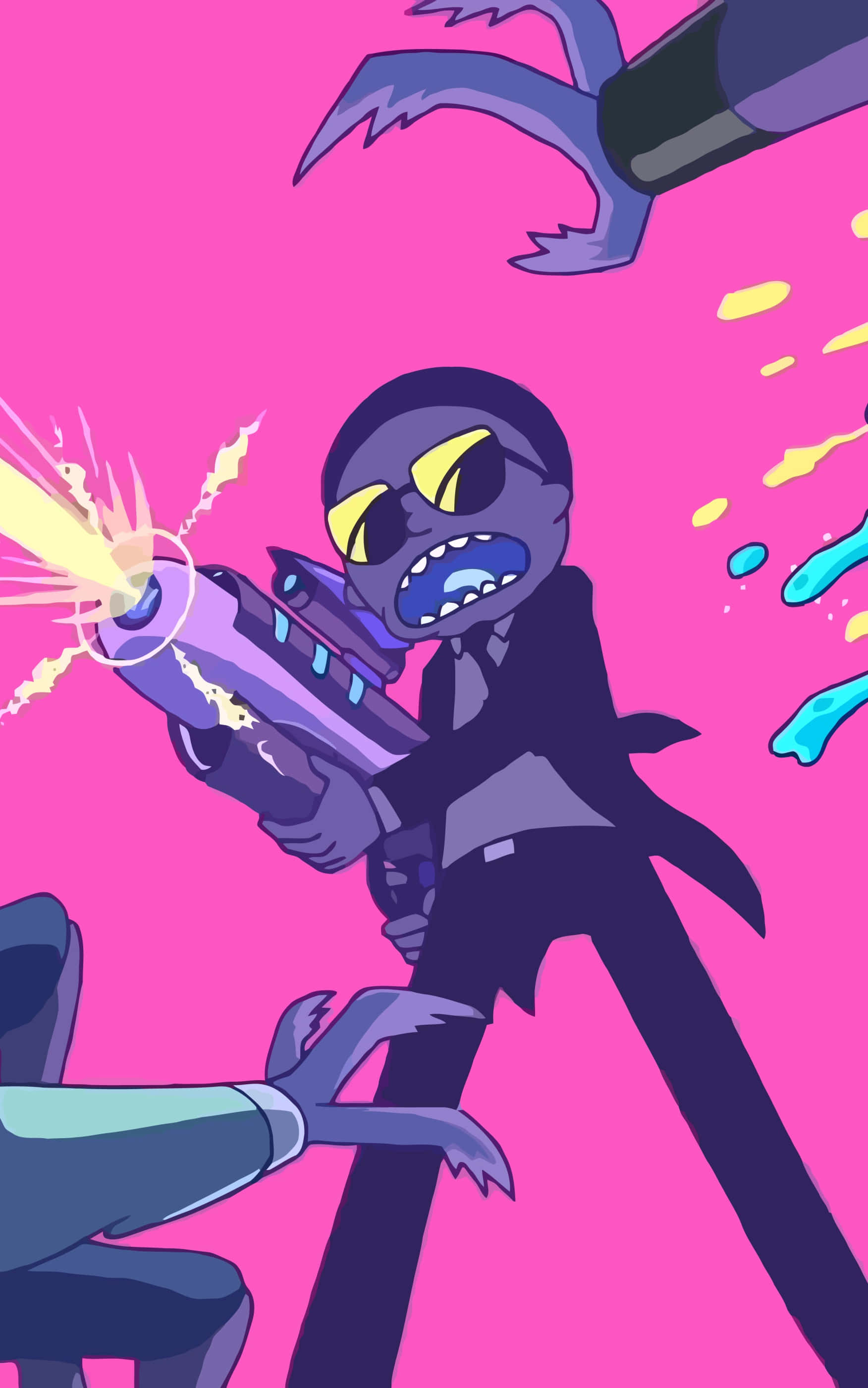 Rick And Morty, glowing weapon, clawed enemies, 2K Phone Wallpaper
