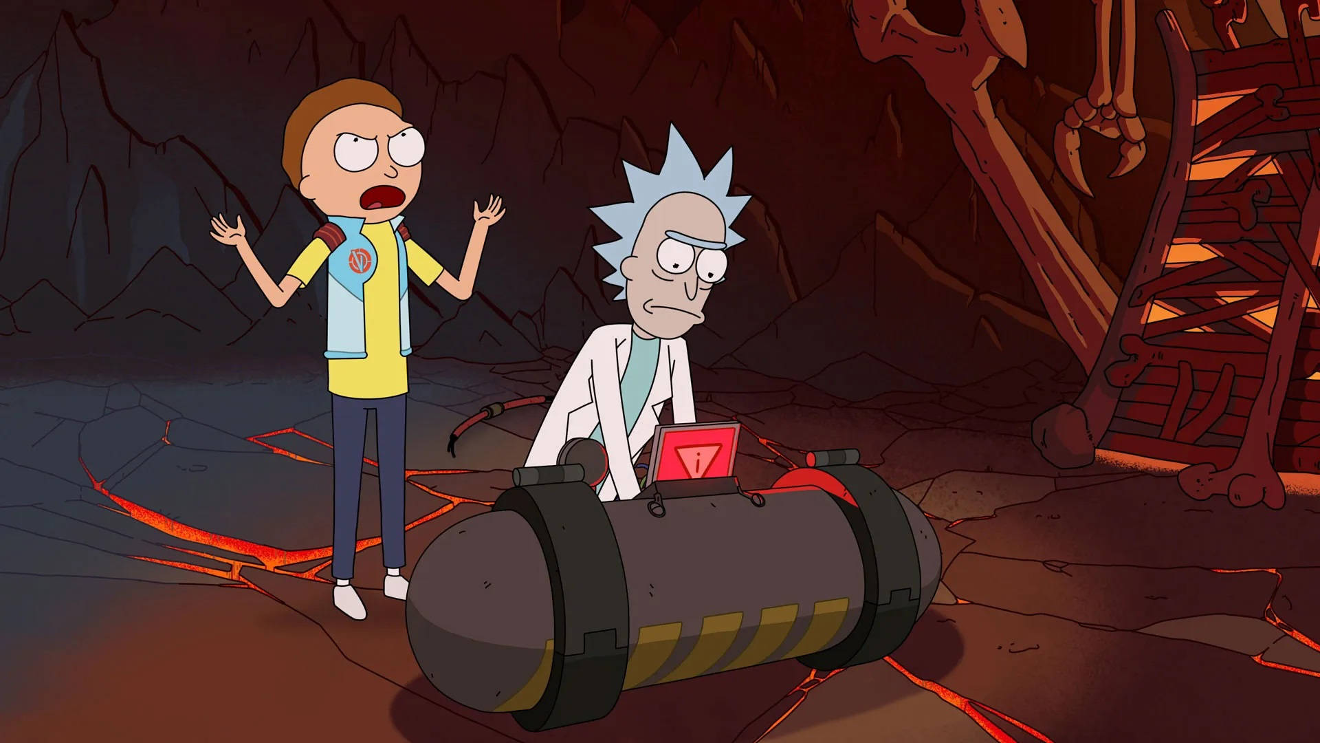 Rick and Morty, fiery cave, lava flows, Full HD Desktop Wallpaper